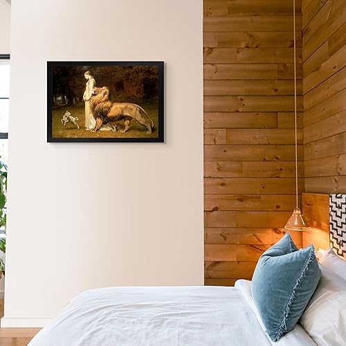 Miniatura 4 de Lost Cabin Una and the Lion de Briton Riviere  Lienzo Negro Marco plano  Reproducción de pintura de obras de arte finas  Póster enmarcado para