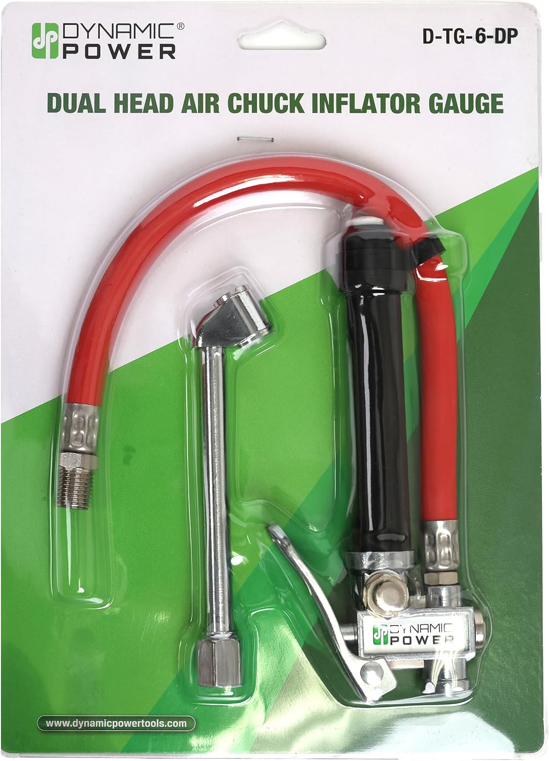 DYNAMIC POWER Dual Foot Chuck Inflator with 12“ Rubber Hose, 1/4" Female NPT. D-TG-6