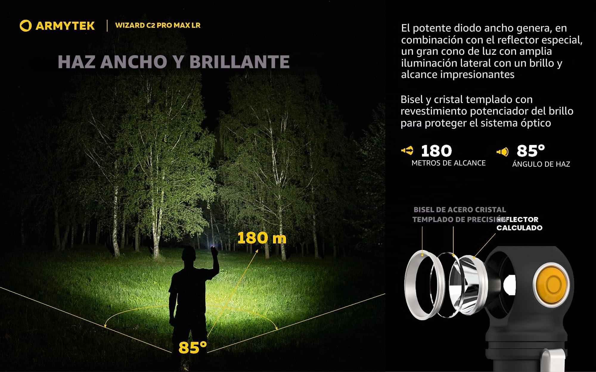 Armytek Wizard C2 Pro Max LR Warm LED Linterna con clip para cinturón, con estuche para batería 3870 lm 151 g