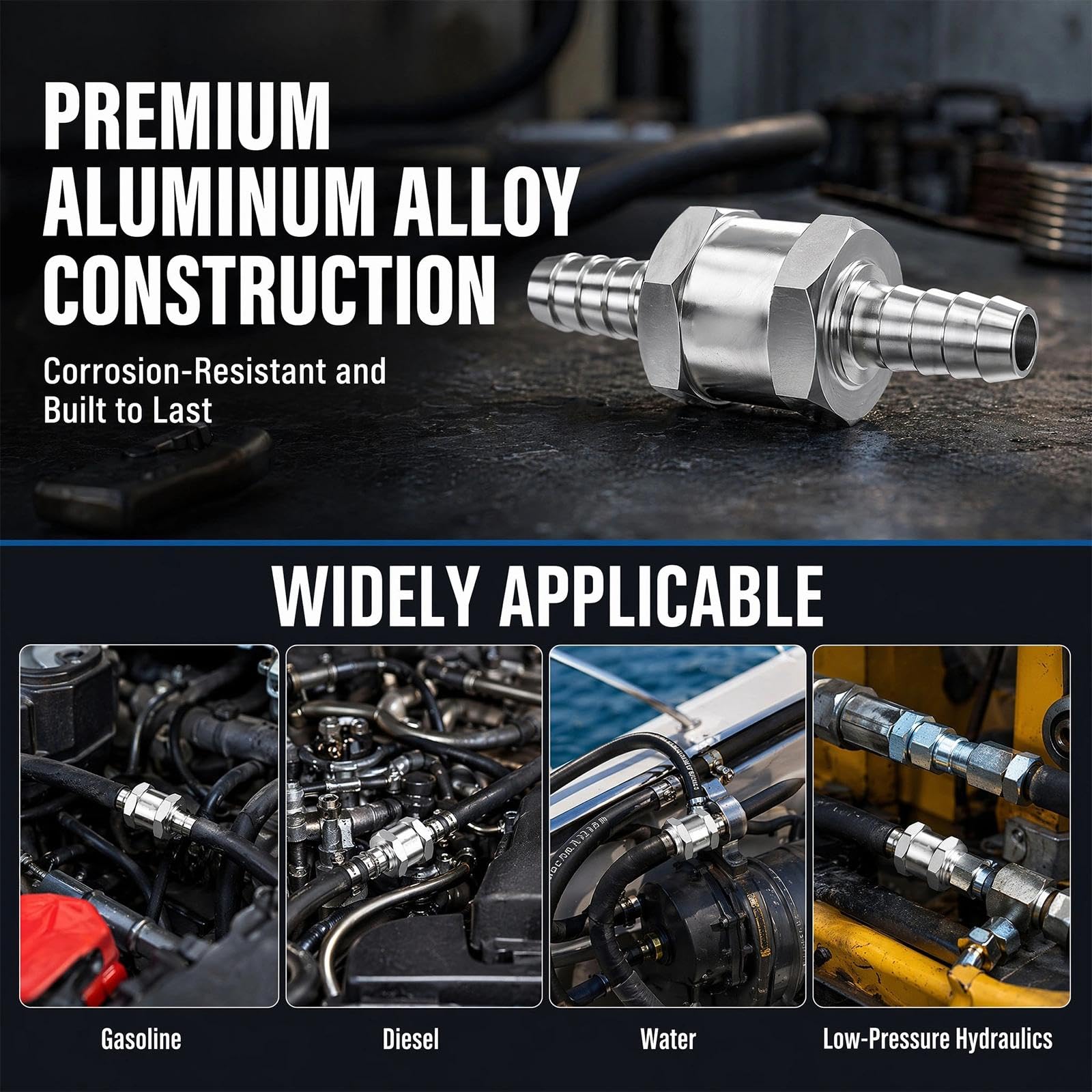 Zawór zwrotny aluminium 6 mm 8 mm 10 mm 12 mm zawór jednokierunkowy do samochodu, motocykla, łodzi, oleju napędowego i benzyny, wysokiej jakości zawór zwrotny do systemów paliwowych niskociśnieniowych