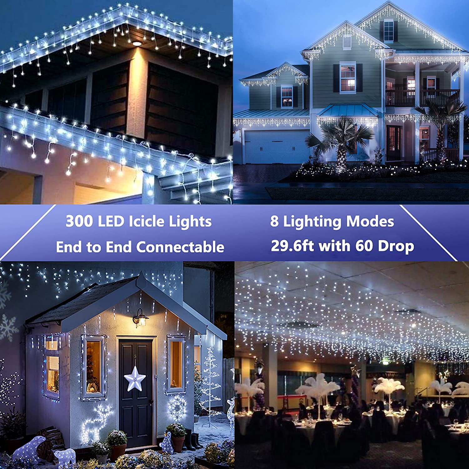 400 LED icicle lights with adapter(white)