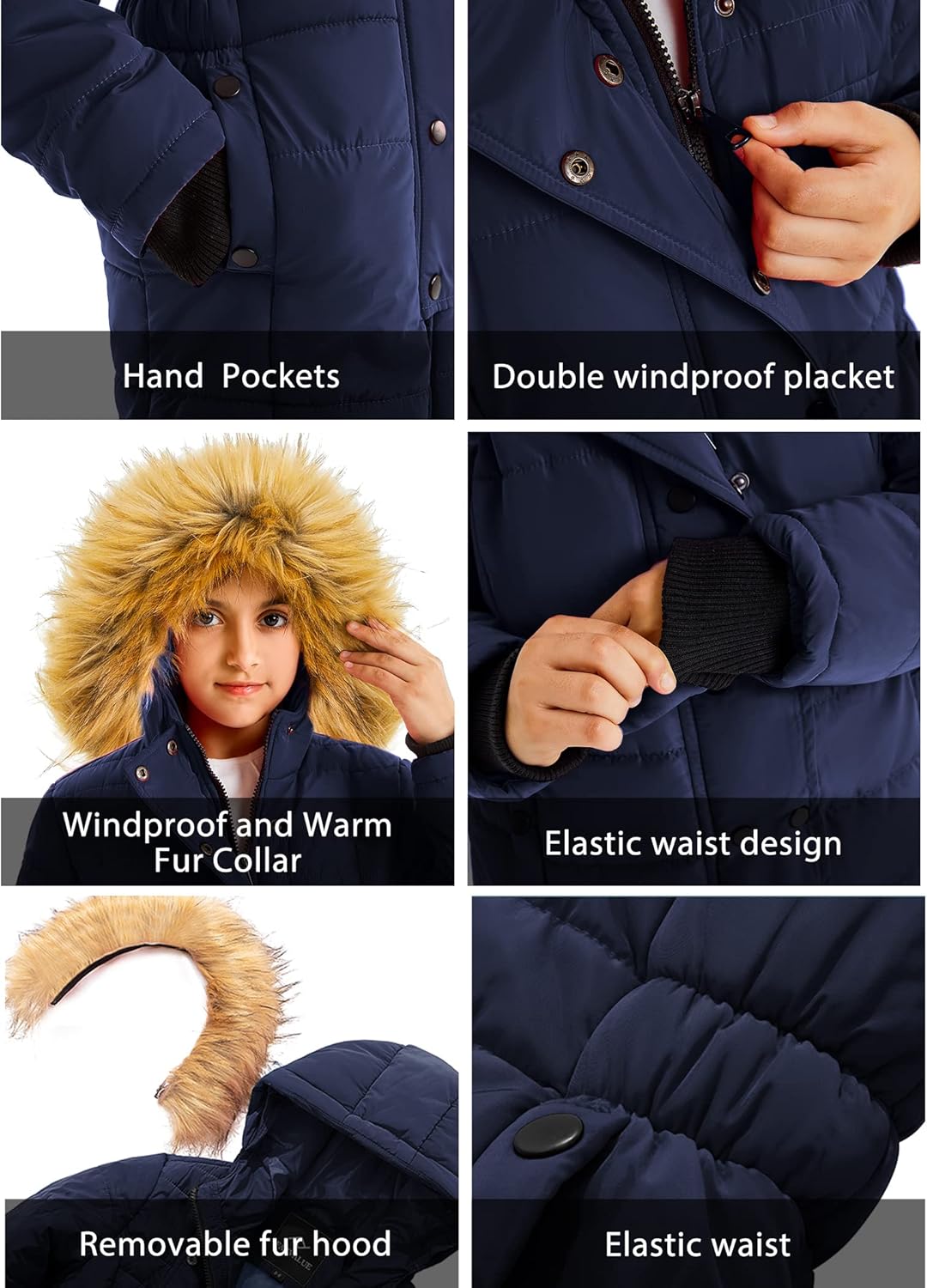 FARVALUE Girls Warm Winter Coats Thicken Long Parka Fleece Puffer Jacket Hooded Quilted Windbreaker - Image 7