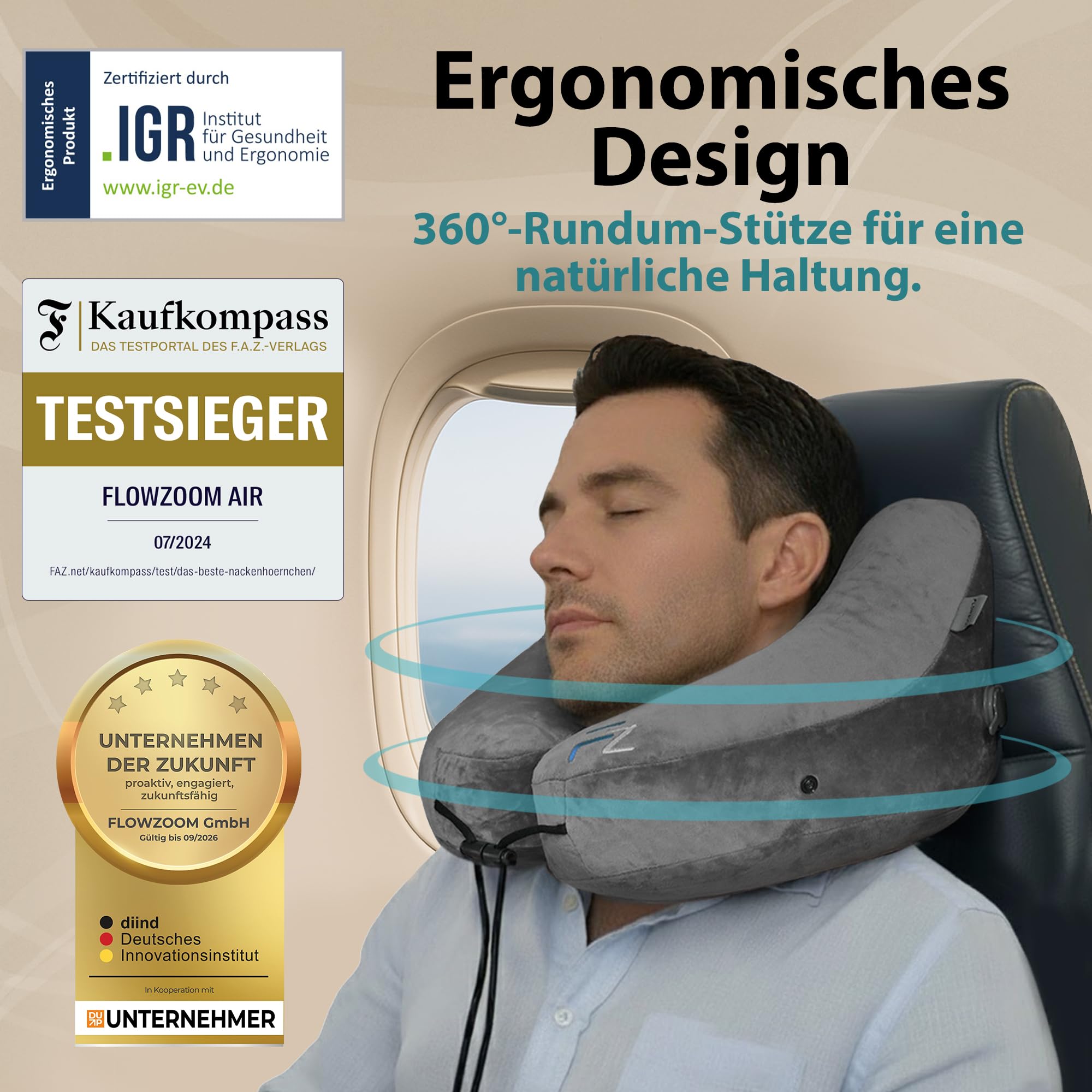 Deluxe Reise-Kombo in grau: Aufblasbares Premium AIR Set (Größe L und M)