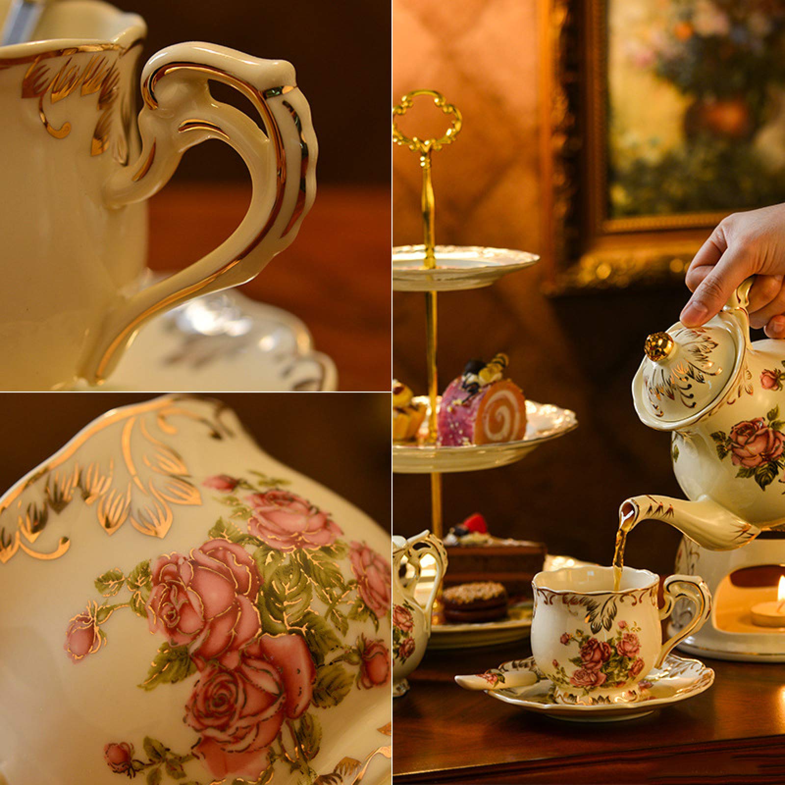 Zestawy Do Herbaty Porcelanowej Dla Dorosłych, Filiżanki Do Kawy Z Czajniczkiem, Zestaw Do Herbaty Popołudniowej Z Pasującymi Łyżeczkami, Ceramiczny Serwis Do Herbaty W K