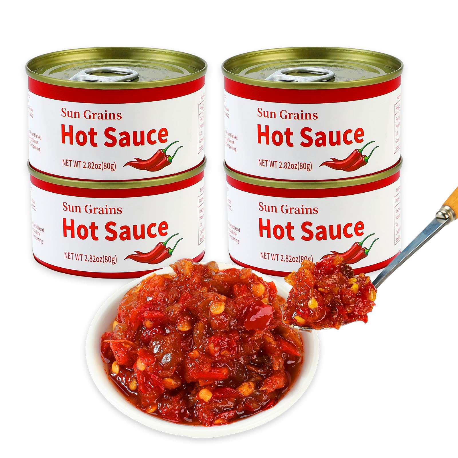 Artisanal Spicy Chili Sauce,Umami Mushroom Hot Sauce,Bold, Fiery Flavor Packed with Real Vegetables,Perfect for Grilling, Stir-Fries, Dipping & Marinades - 4 cans