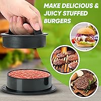 Vista 2 de Prensa de hamburguesa 3 en 1 - Increíble juego de hamburguesas rellenas - Antiadherente - con 100 piezas de papel encerado para hamburguesa