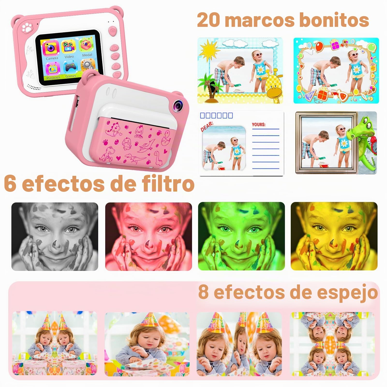 Uleway Camara Fotos Infantil Instantanea,Cámara de Fotos para Niños con Pantalla 2,4", 3 Papel de Impresión y Tarjeta SD de 32GB, Regalos Juguete para Niños y Niñas 3 4 5 6 7 8 9 10 11 12 Años-Rosa