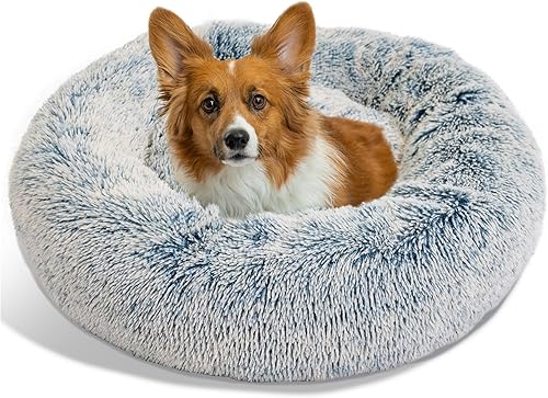 Best Friends by Sheri - The Original Calming Donut - Cama calmante en forma de dona para perros y gatos - Pelo largo, azul mezclilla, M, 30 x 30