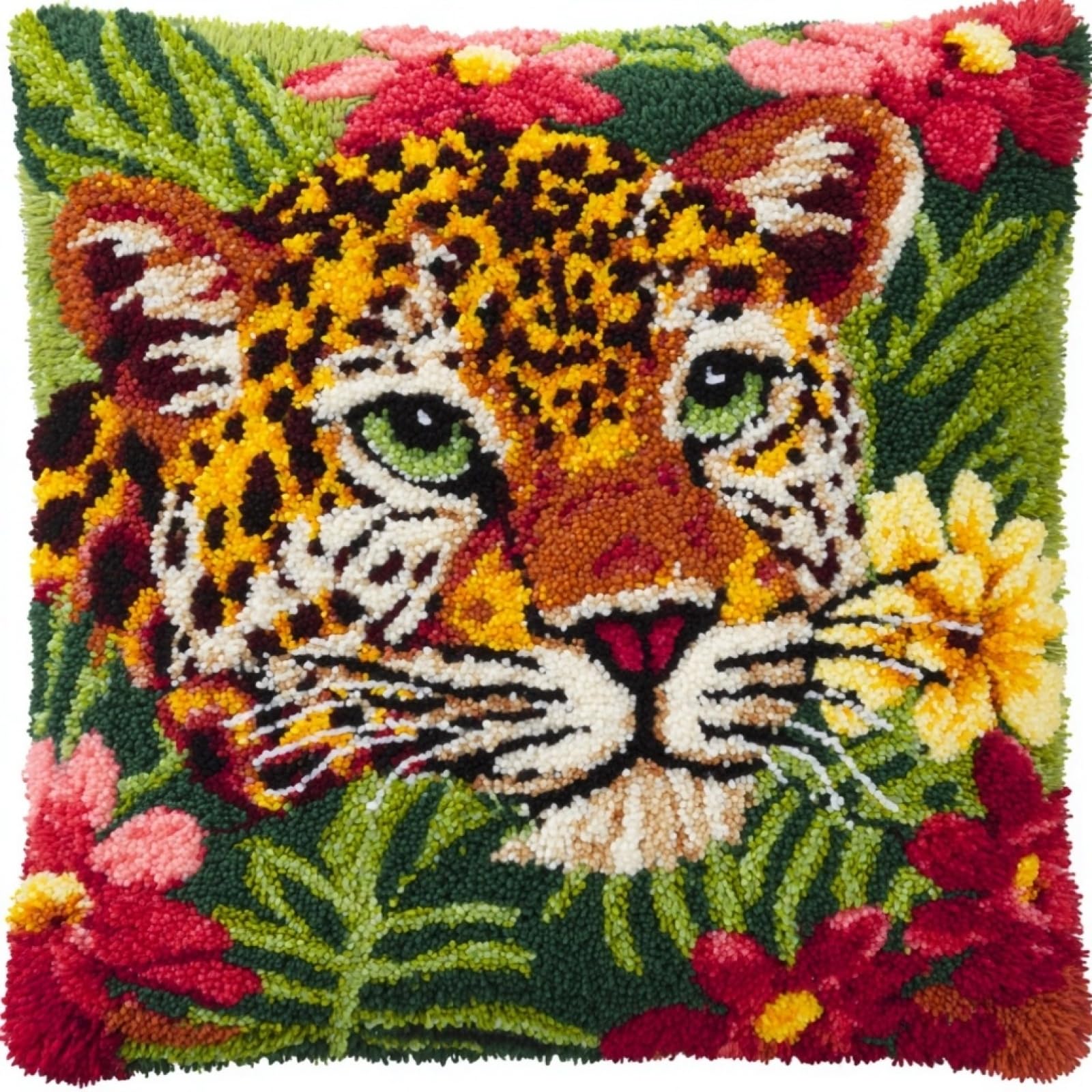 Axiangzik Flowers And Leopards Diy Latch Hook Pillow Kit,