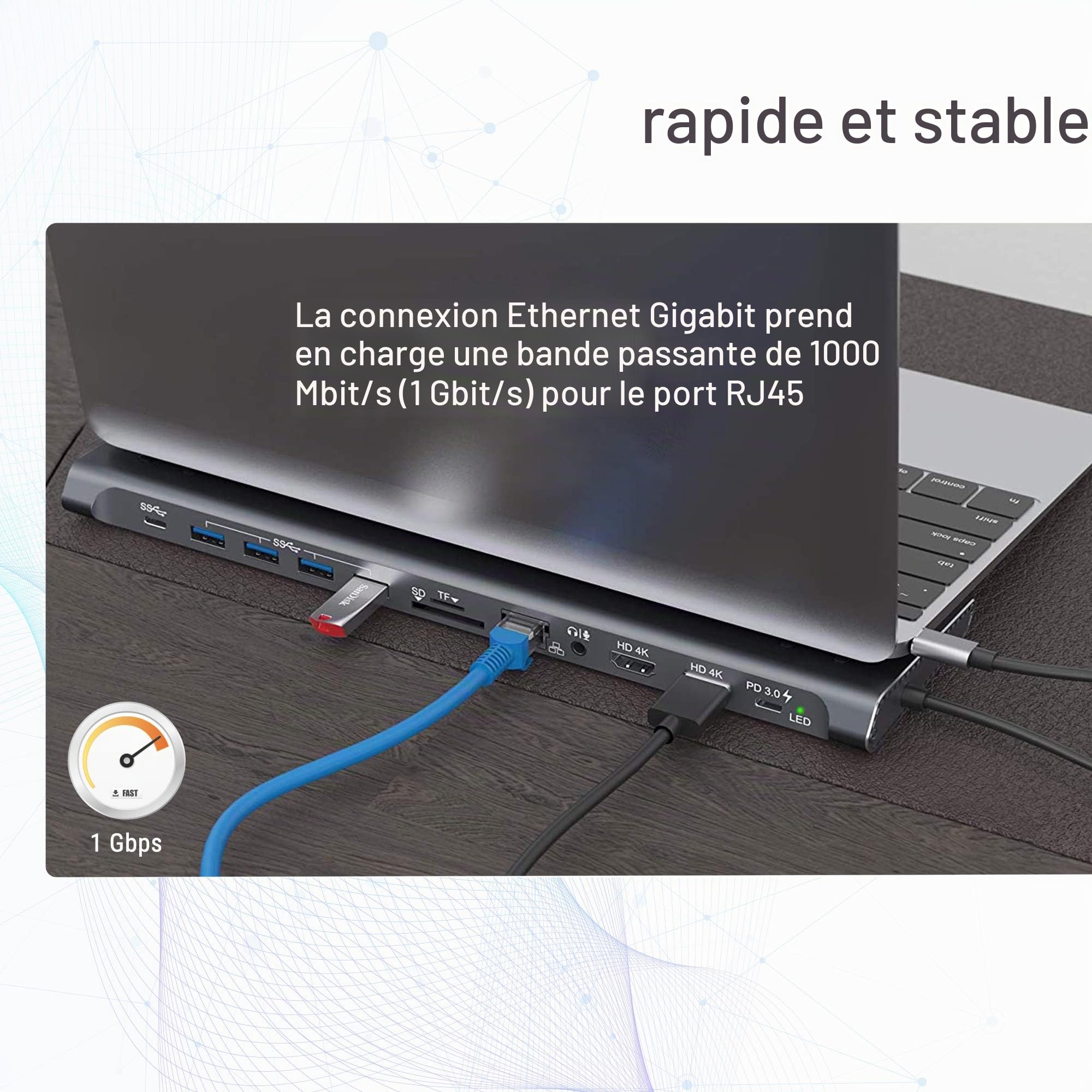 XtremeMac Adaptateur Hub USB-C 12 en 1 - Station d'accueil pour Apple MacBook Type C, Ethernet, 4X USB 3.0, 2X USB C PD, 2X 4K HDMI, Micro Audio, Lecteur Carte SD/TF
