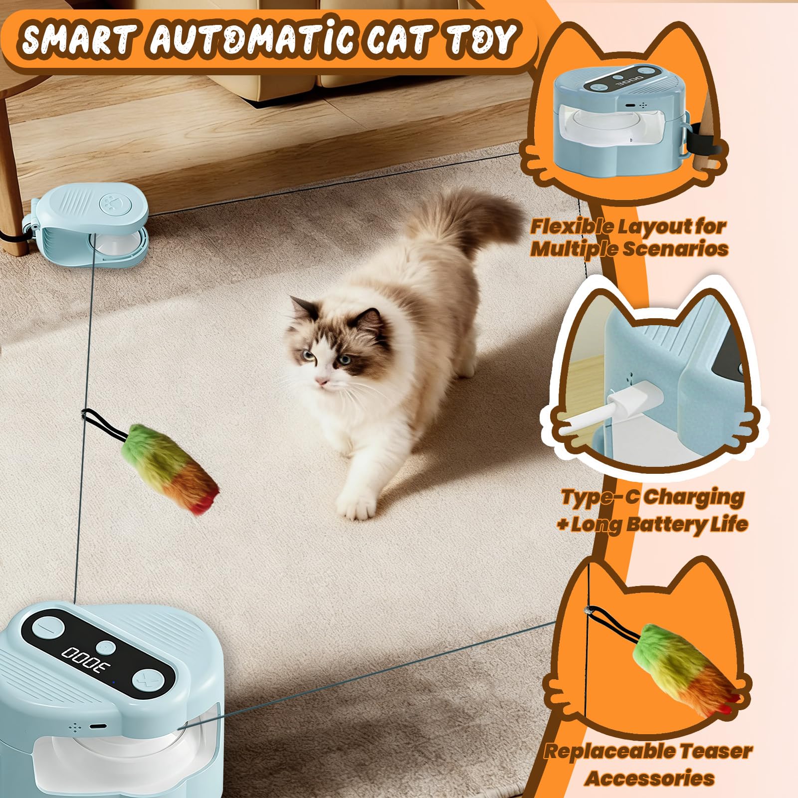 Jouet Chat, Jouets pour Chat avec Télécommande Jouet Interactif pour Chats D’intérieur avec Chargement USB-C Jouet de Chasse Stimulant Électrique pour Chats et Chatons