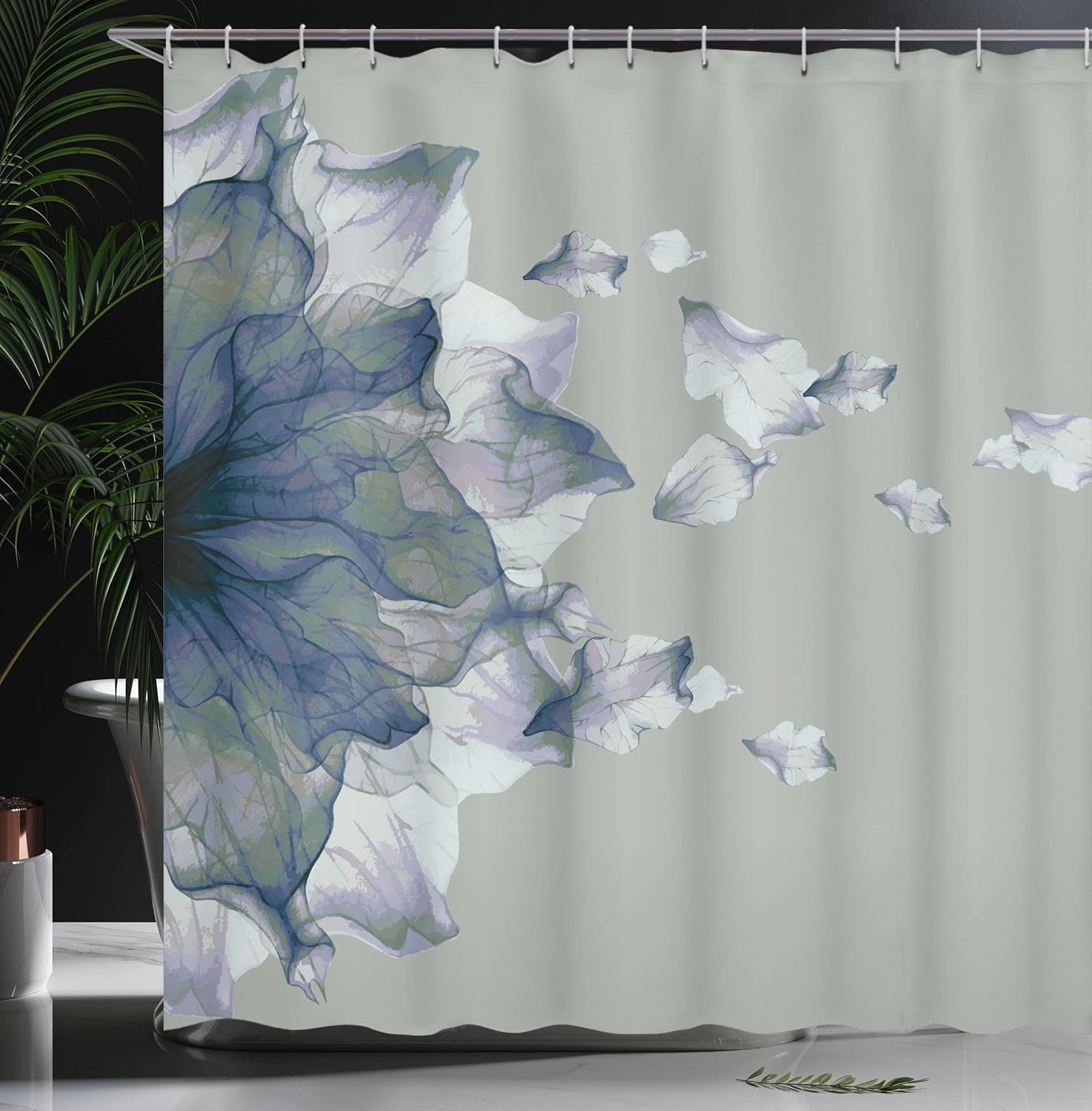 Ambesonne Flower Shower Curtain, Abstract Themed Modern Futuristic Image with Water Like Colored Artwork Print, Cloth Fabric Bathroom Decor Set with Hooks, 69" W x 75" L, Petrol Green