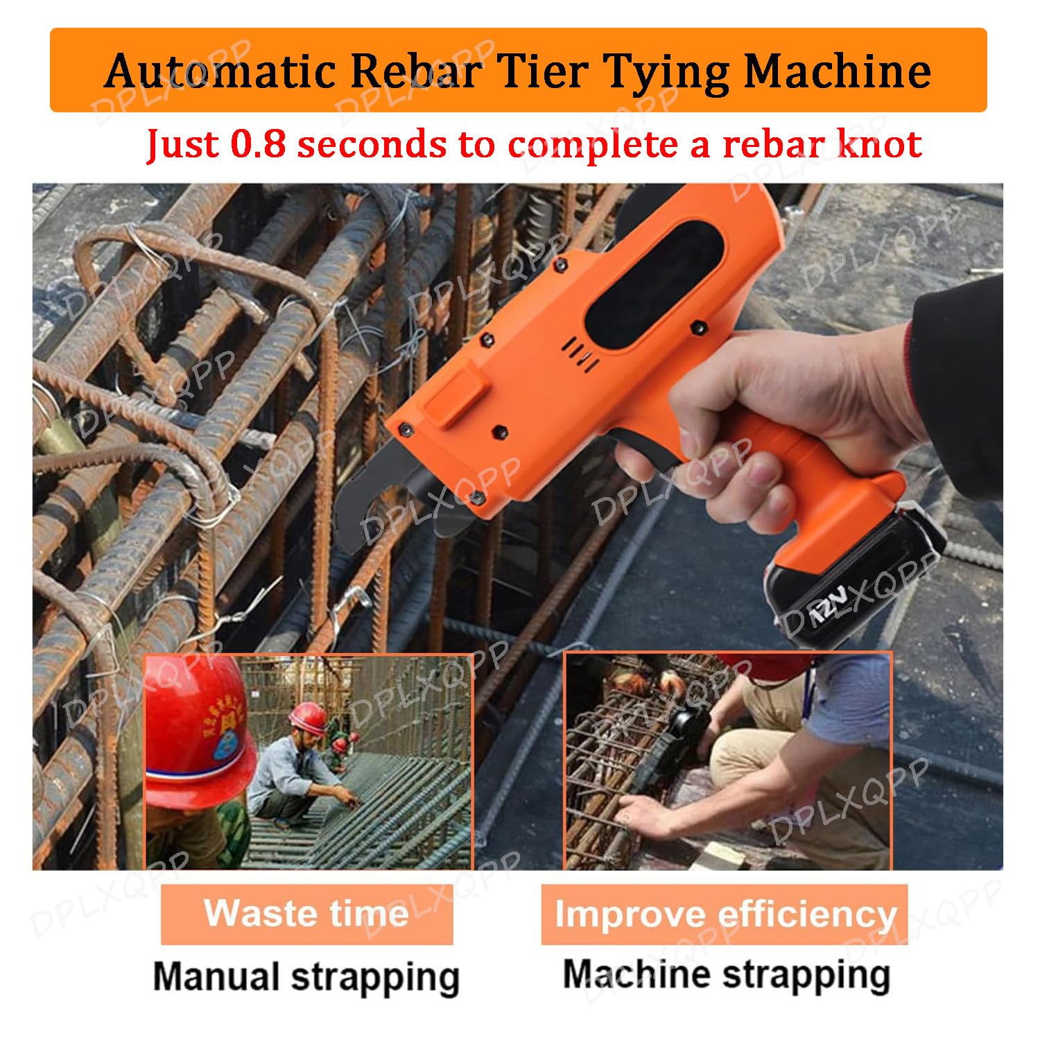 Máquina Atadora De Alambre para Ferralla Industrial,con 2 Baterías Recargables,12v,Rango De Atado,8-34 Mm,para Grandes Proyectos De Ingeniería Civil,2 * 9000Amh-8-34mm