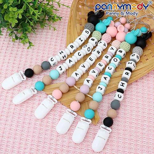 Miniatura 2 de Clip de chupete personalizado con nombre, correa personalizable para chupete de ratón para bebé, ajuste universal para todos los chupetes (negro)