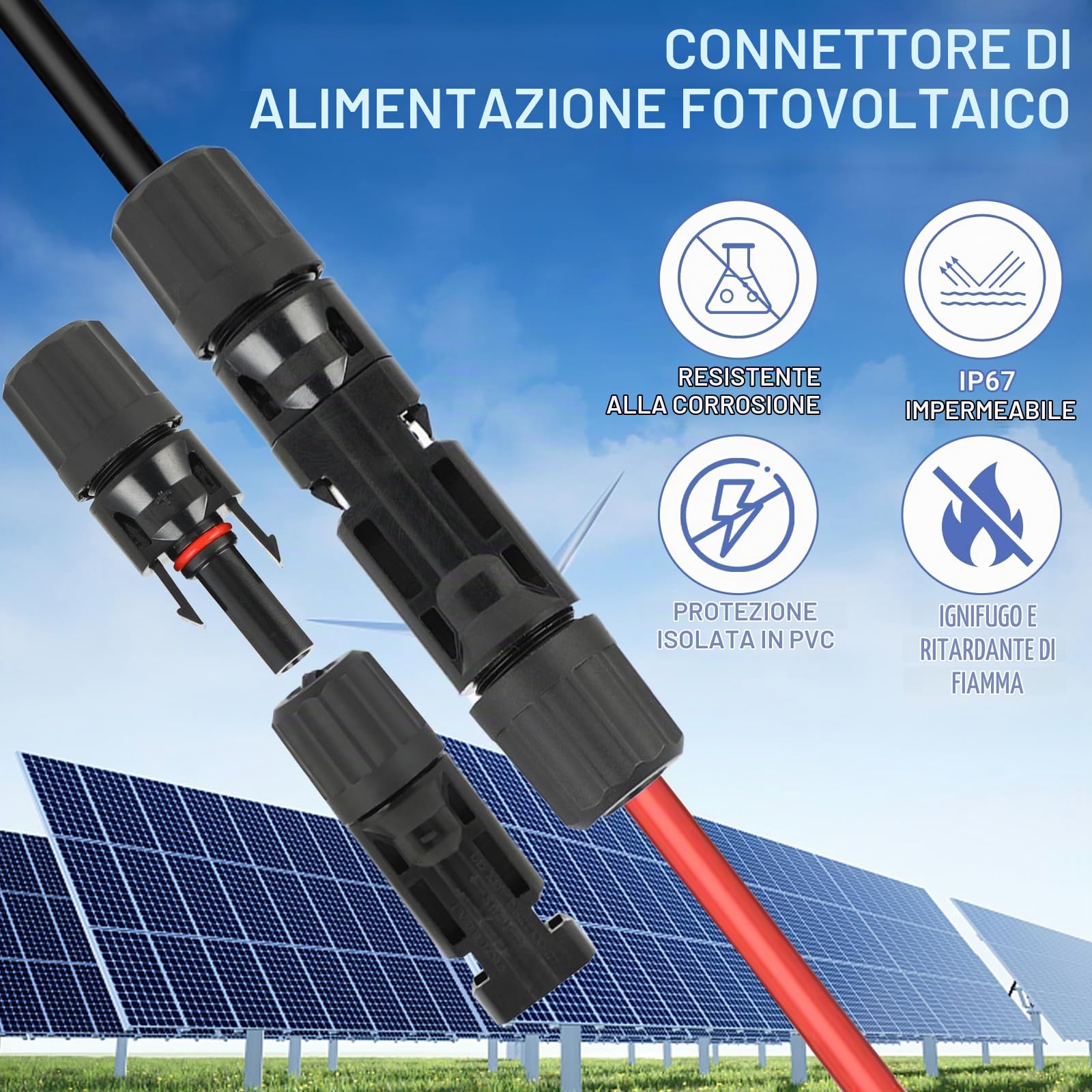 Set di Pinze a Crimpatura Solare per Pannelli Solare da 2,5/4/6 mm² - 1 Pinza Crimpatrice - 10 Paia di Connettori Maschio/Femmina - 2 Chiavi Inglesi per Connettori Solari