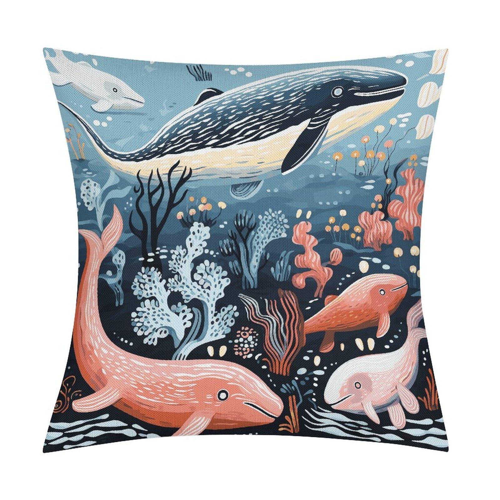 Adfgyerh Style Seal Whale Octopus Fish Pillow Covers Soft And Comfortable Invisible Zipper ，Home Decor 18X18 Inch Edging Technology，Throw Pillow Covers For Couch Sofa Bedroom Living Room.