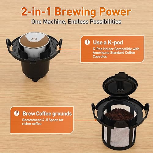 Miniatura 4 de Cafetera de una sola taza, para tazas K y molidos, 3 estilos de preparación, máquina de café de 6 a 12 onzas con bandeja de goteo y depósito Romvable