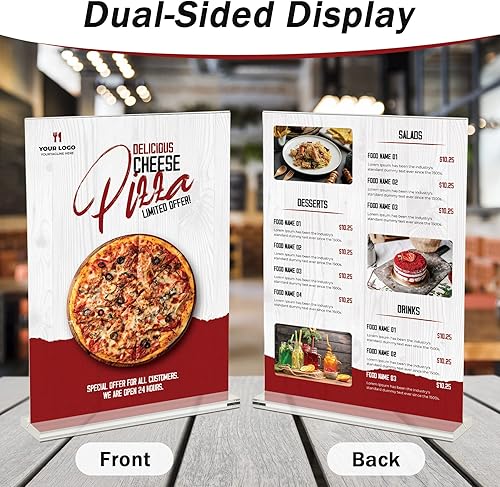 Miniatura 2 de Paquete de 8 soportes acrílicos verticales de 8.5 x 11 pulgadas, soporte de exhibición de menú de mesa en forma de T, multifunción, de plástico de