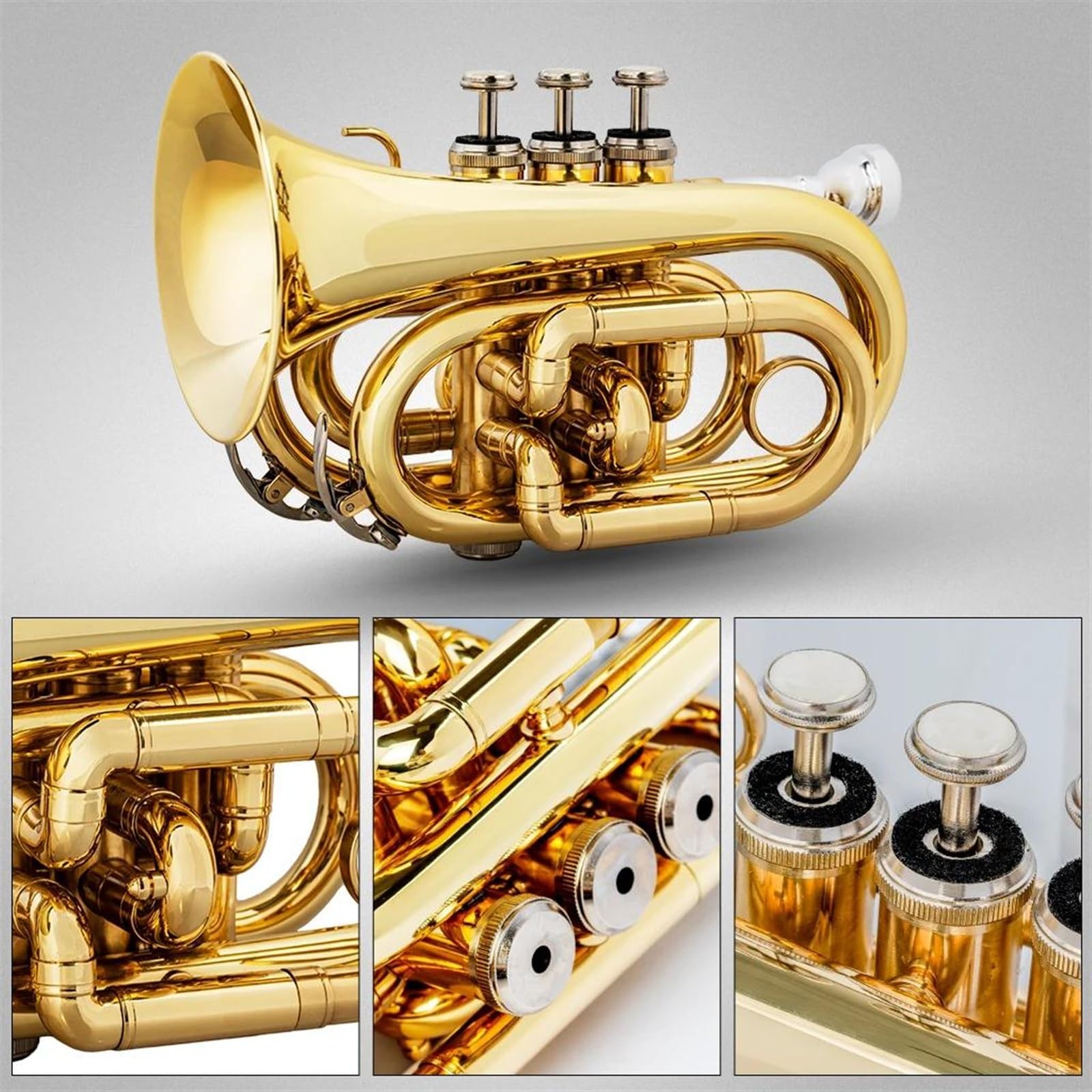 Trąbki Profesjonalna Kieszonkowa Trąbka B-Flat Brass Instrument Rękawica Twardy Futerał Stal Nierdzewna