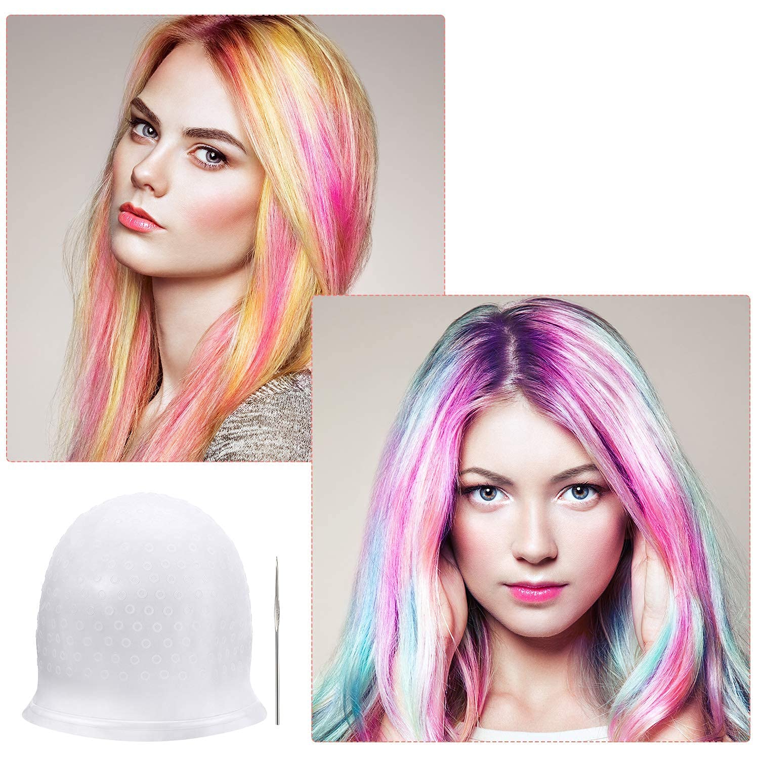 Faigy Highlight Silicone Hair Dye Cap - Reusable Multicolor Hair Dyeing Colour Cap With Hooks for Home Salon, Women, Men, Girls - 1 Count - Image 3 thumbnail