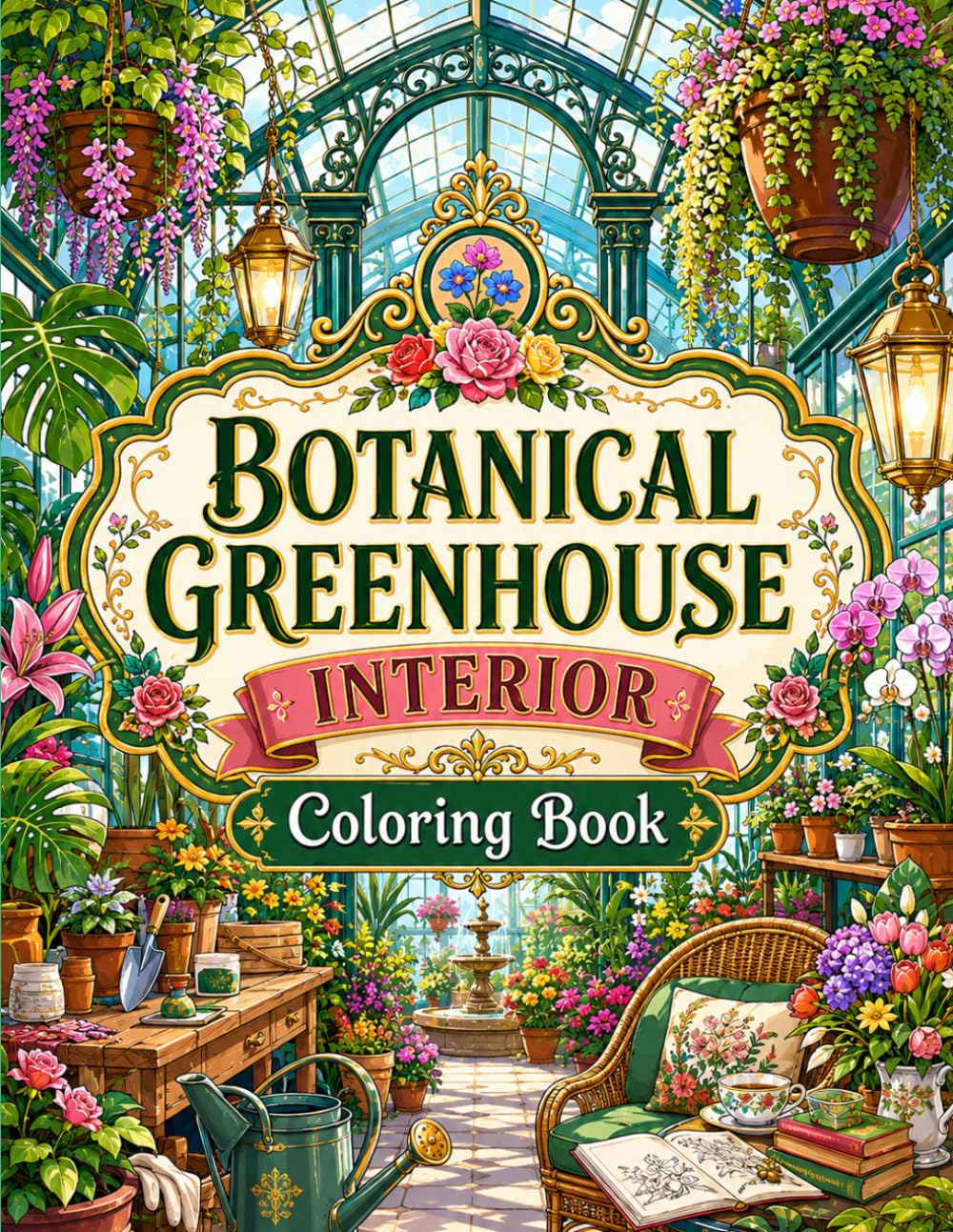 Botanical Greenhouse Interior Coloring Book: Cozy Garden Rooms, Blooming Plants, Vintage Glasshouse Scenes and Floral Coloring Pages