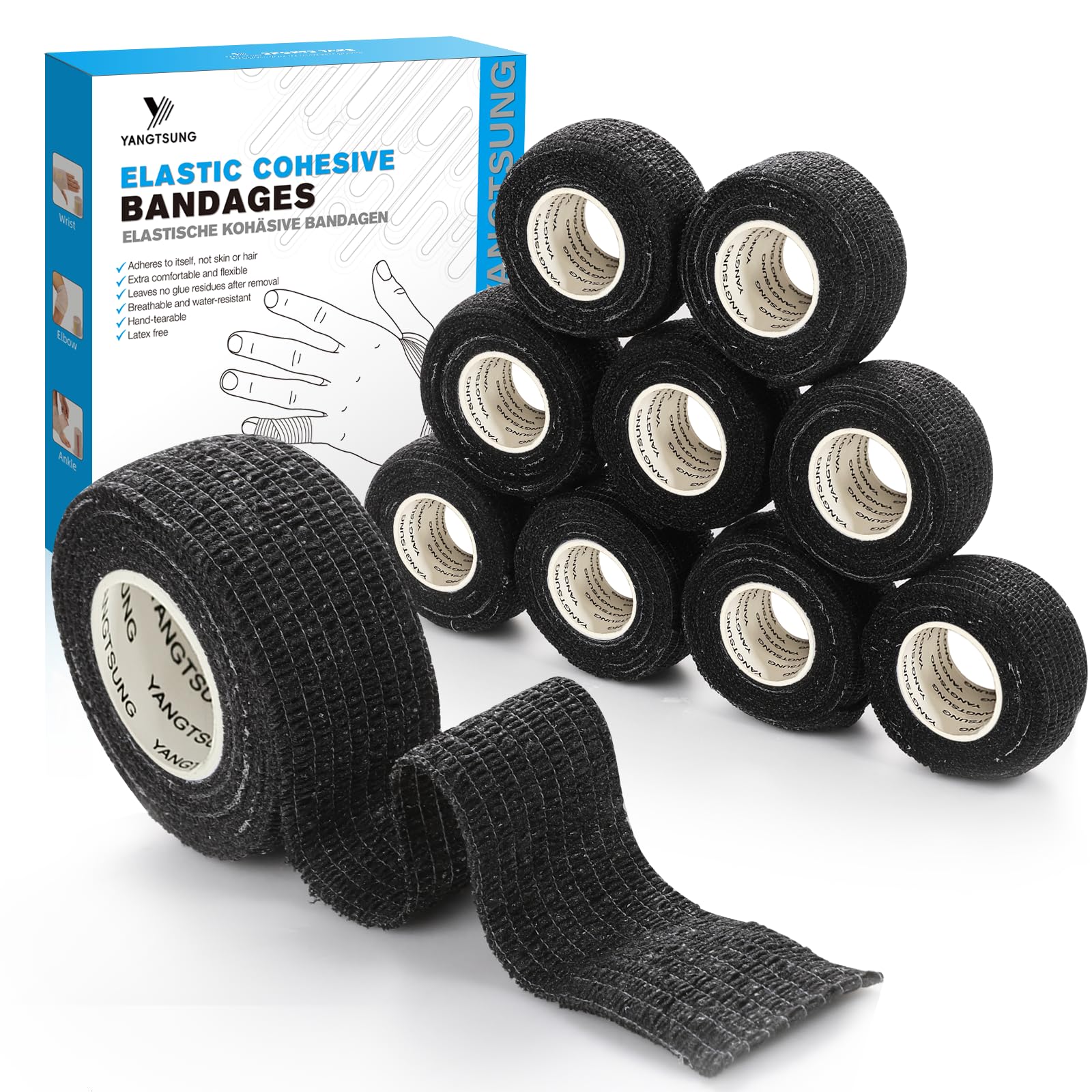 9 rolek samoprzylepnego bandaża elastycznego, 2,5 cm x 4,5 m bandaż wielokrotnego użytku, oddychająca, wodoodporna taśma sportowa na nadgarstek, kostkę, taśma weterynaryjna dla psów i koni