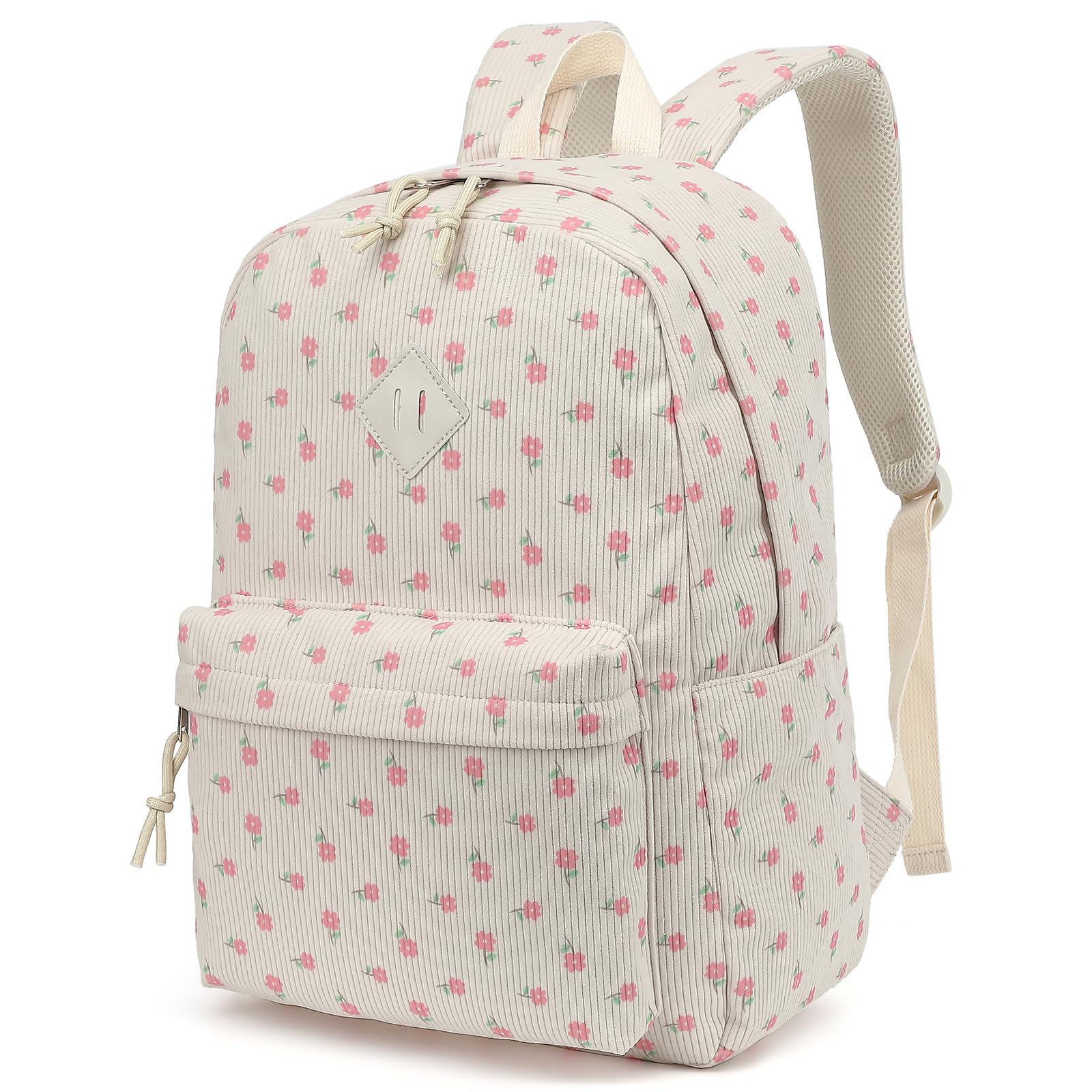 Xunteny Corduroy Girls Backpack for School Women College Bookbags Travel Casual Backpacks (Pink Flower)