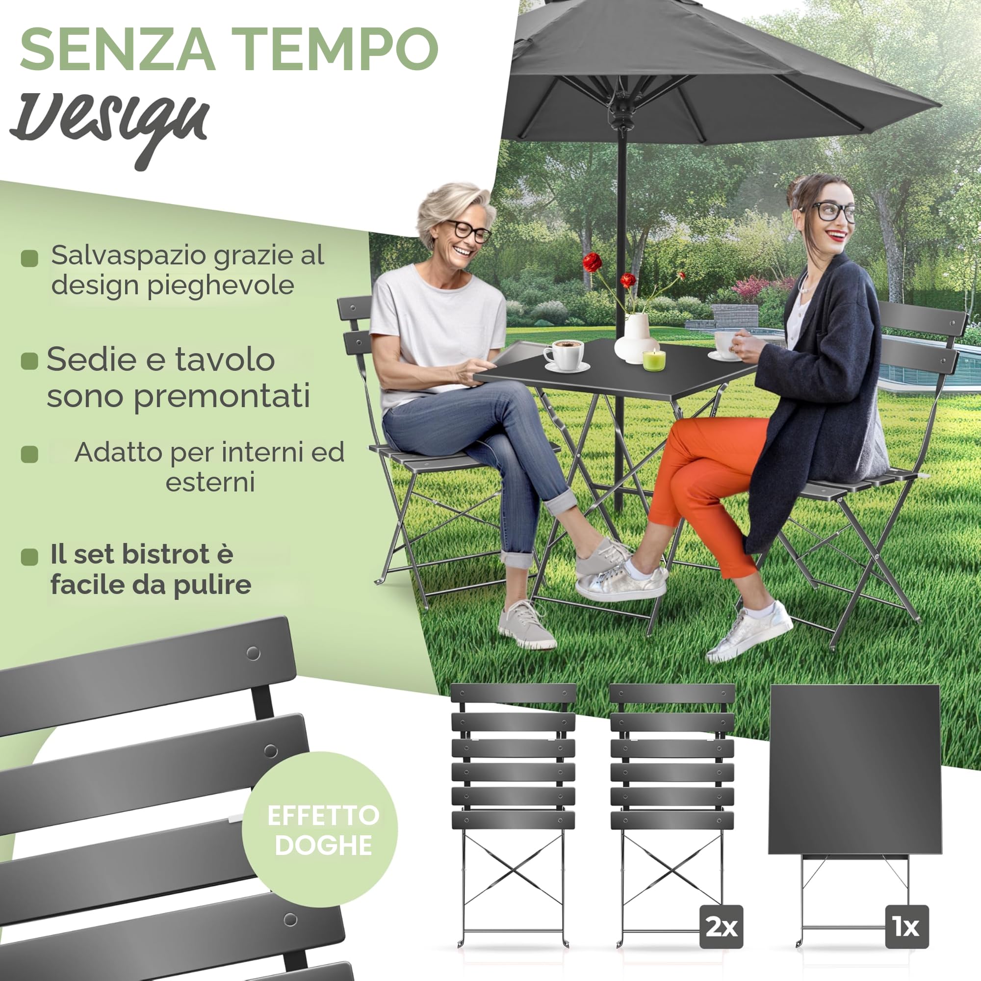 KESSER® Set da bistrò, 3 pezzi, con tavolo da bistrot e 2 sedie pieghevoli, mobili da giardino esterni, resistente ai raggi UV e alle intemperie, set da balcone