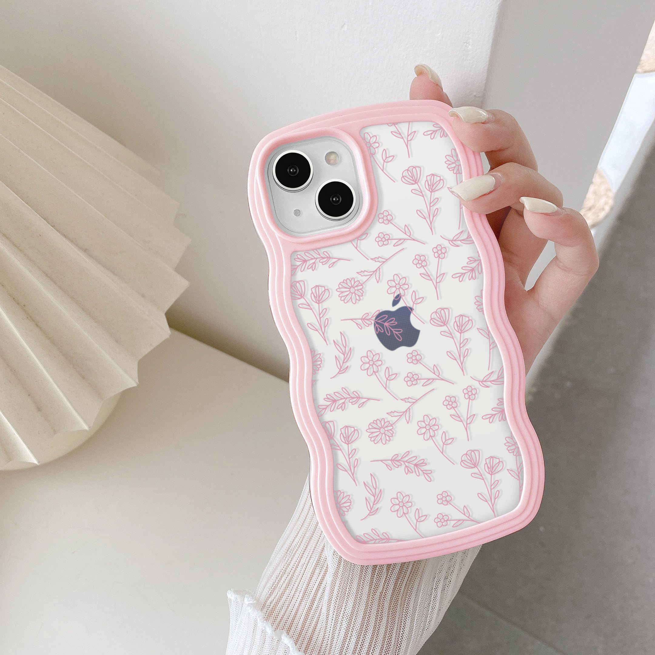 QLTYPRI Compatible with iPhone 16 Case, Cute Curly Wave Frame Clear Case for Girls Women, Transparent Soft Silicone TPU Bumper Shockproof Protective Cover for iPhone 16 - Pink — view 8