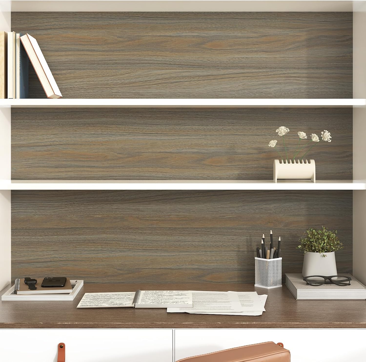 Brown Wood Wallpaper Peel and Stick 15.75"x236" Nature Light Walnut Wood Contact Paper for Countertops Classic Wooden Grain Texture Stick on Wallpaper for Kitchen Cabinets Liner Bathroom