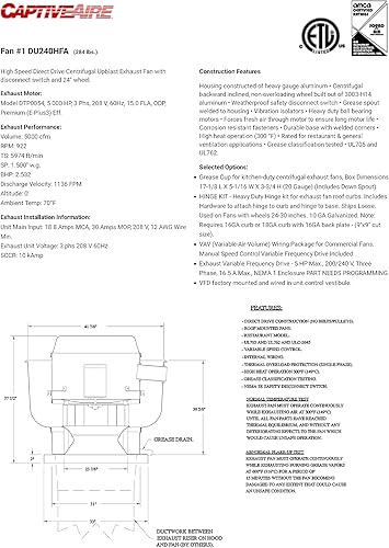 Miniatura 4 de CAPTIVE-AIRE Ventilador de escape con clasificación de grasa para restaurante - Ventilador de escape centrífugo de accionamiento directo - Base de