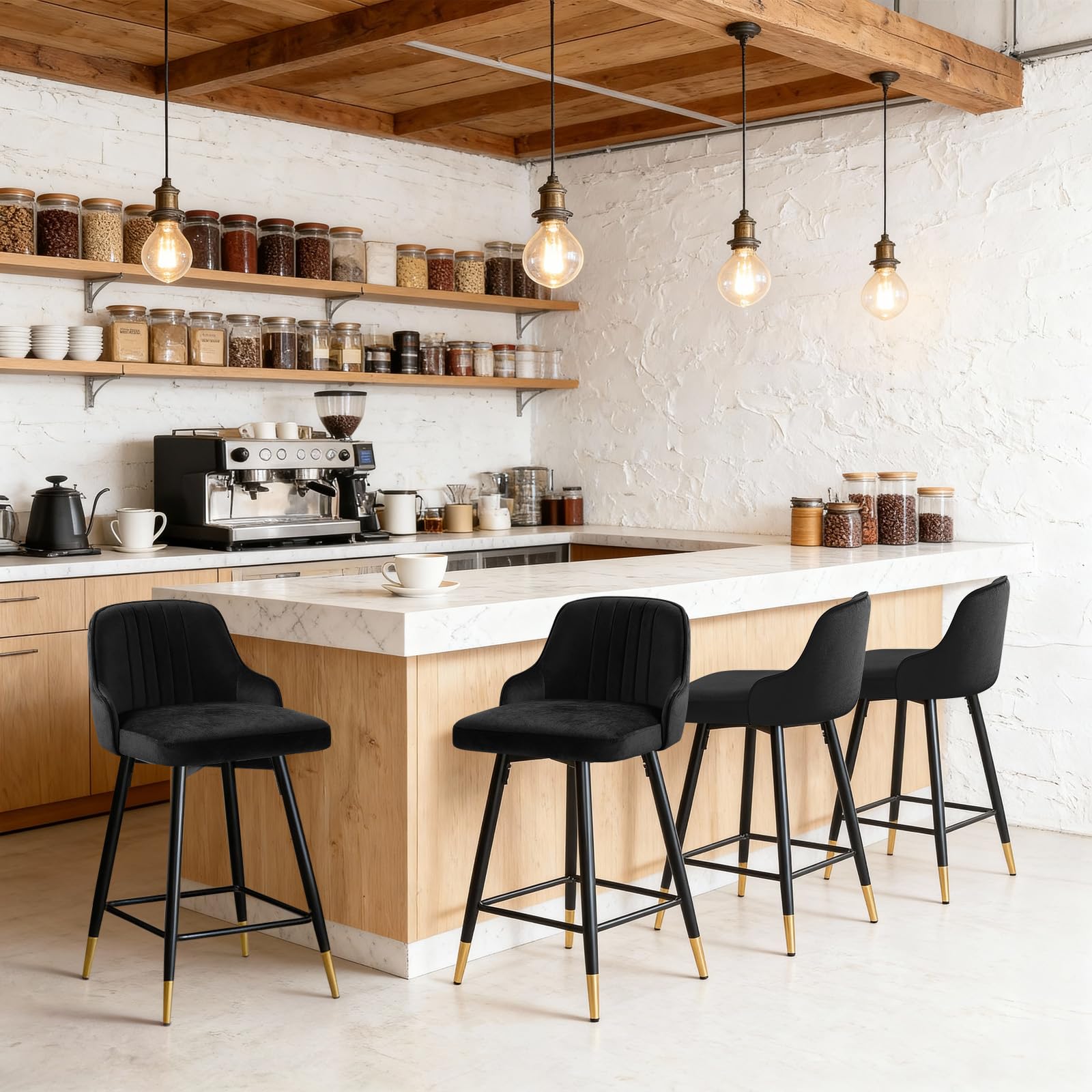 Tabourets de bar pivotants à 360° Bekrvio hauteur 65 cm avec dossier rembourré pour cuisine lot de 4
