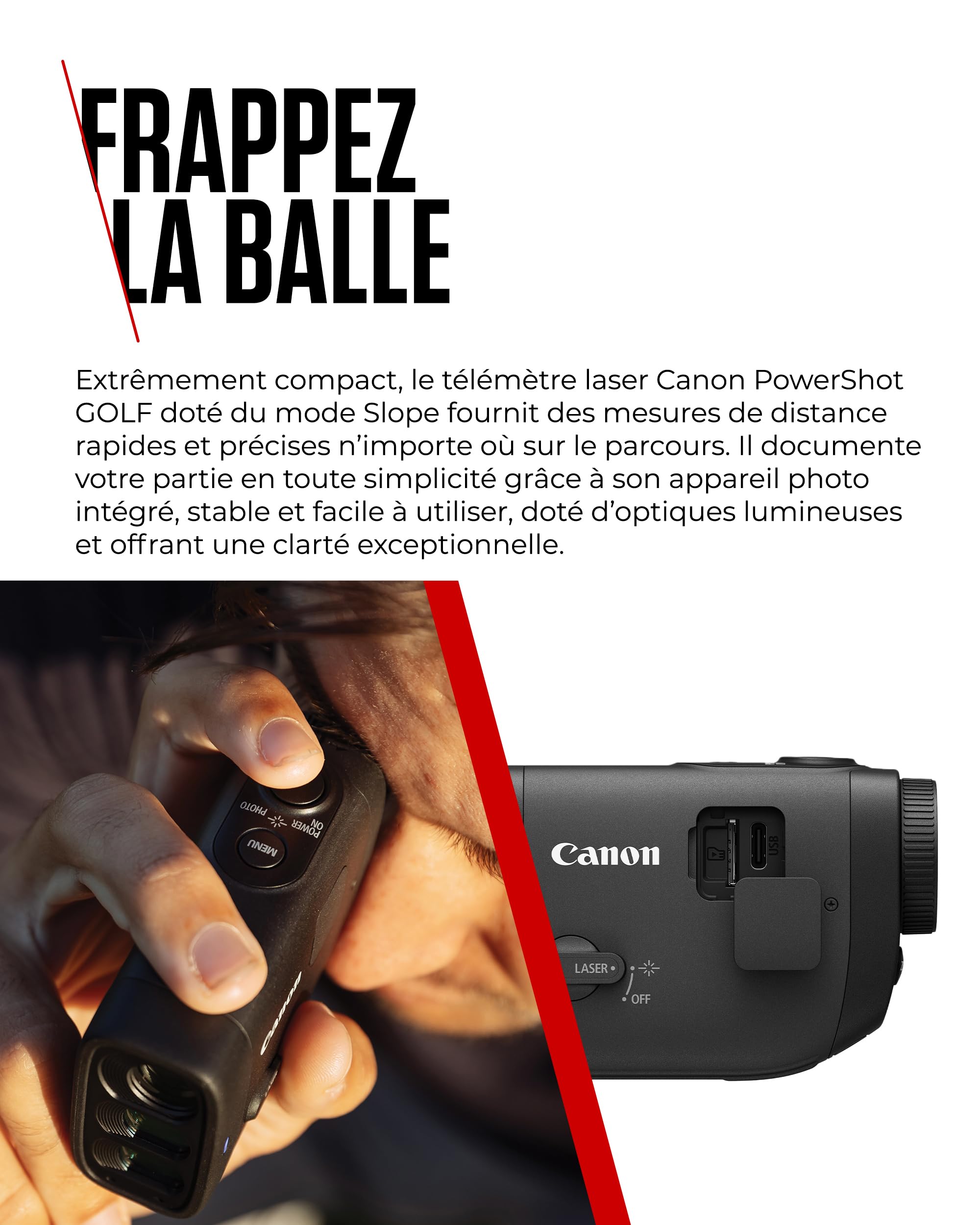 Canon PowerShot Golf Télémètre Laser Mesure de Distance 800 Yards avec capacité d’Enregistrement Photo/vidéo, Zoom Optique x6, stabilisation