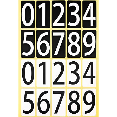 Amazon Co Jp 数字 シール 白黒セット ユポ 防水 33m091 大 大きい ナンバー ラベル 番号 ステッカー Pp加工 耐候性 屋外 33 66mm 片 ０ ９の10種各1片 白黒各1シート 33m091 文房具 オフィス用品
