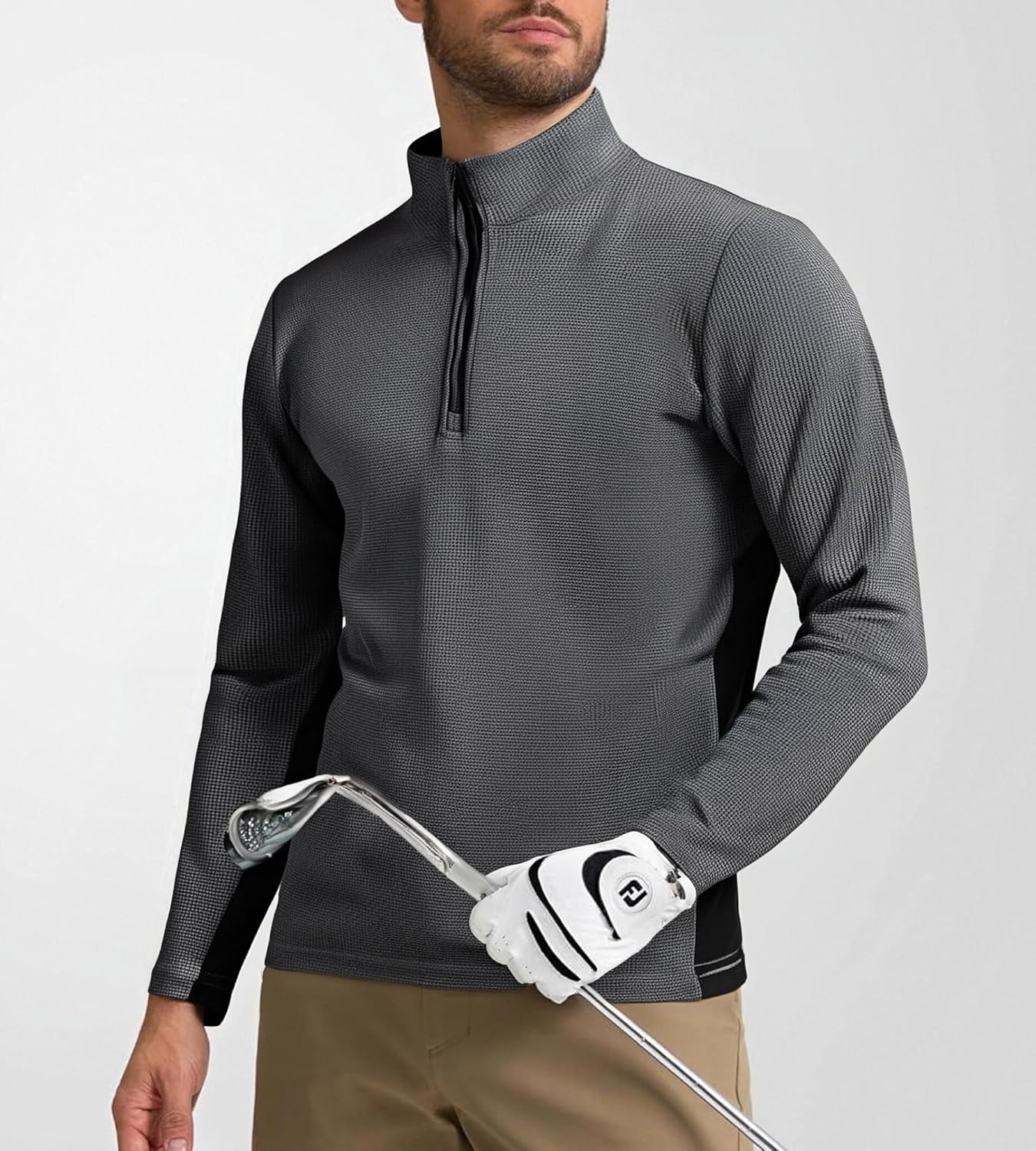 Alex Vando Mens Long Sleeve Zipper Golf Shirts Color Block Texture Polo Shirt for Men - Image 3