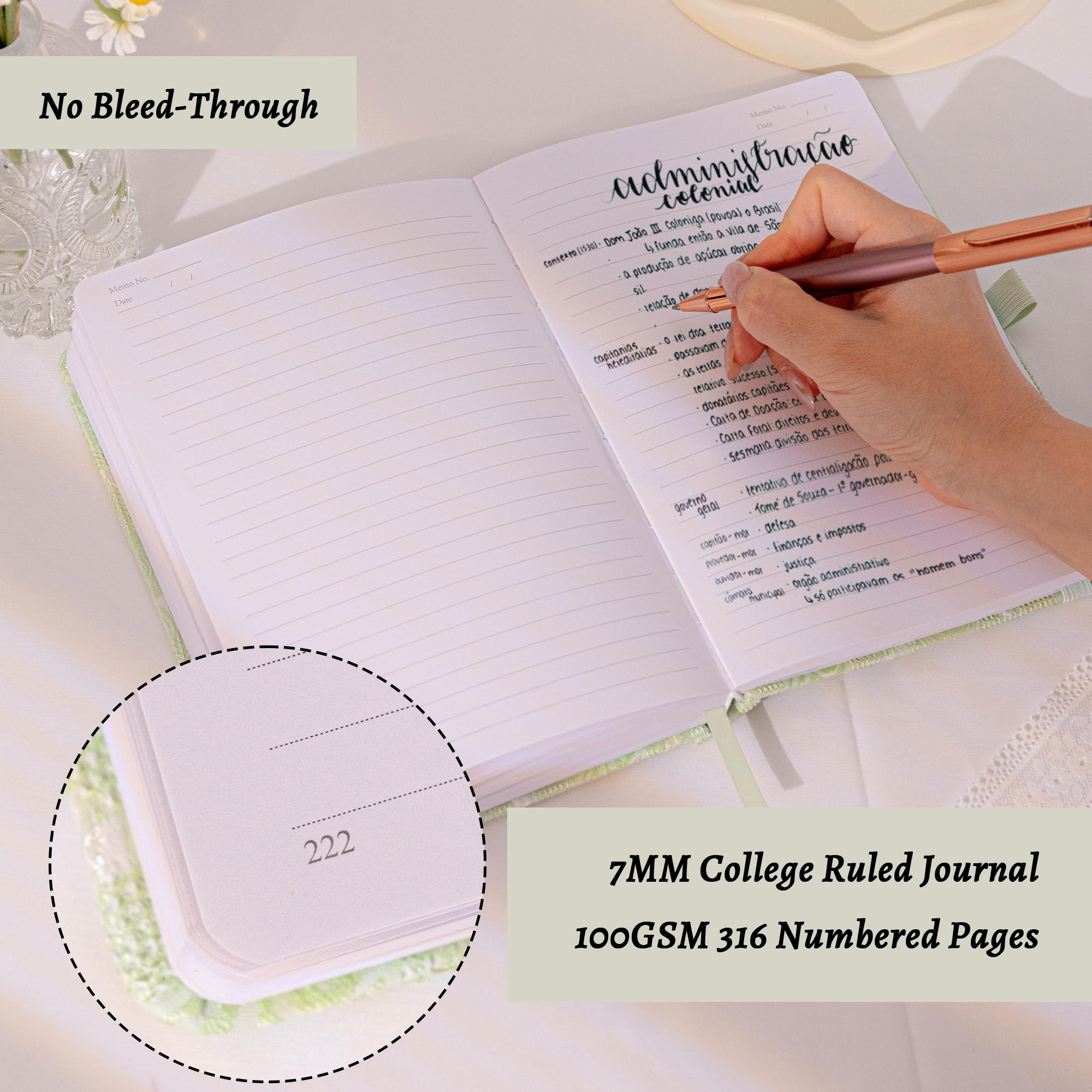 TIEFOSSI Lined Journals for Writing Aesthetic Floral Notebook, College Ruled Notebook A5 Hardcover Notebooks for Women & Girls, 100GSM 316 Numbered Pages, Travel, Business, Work, Office, School Taking - Image 4