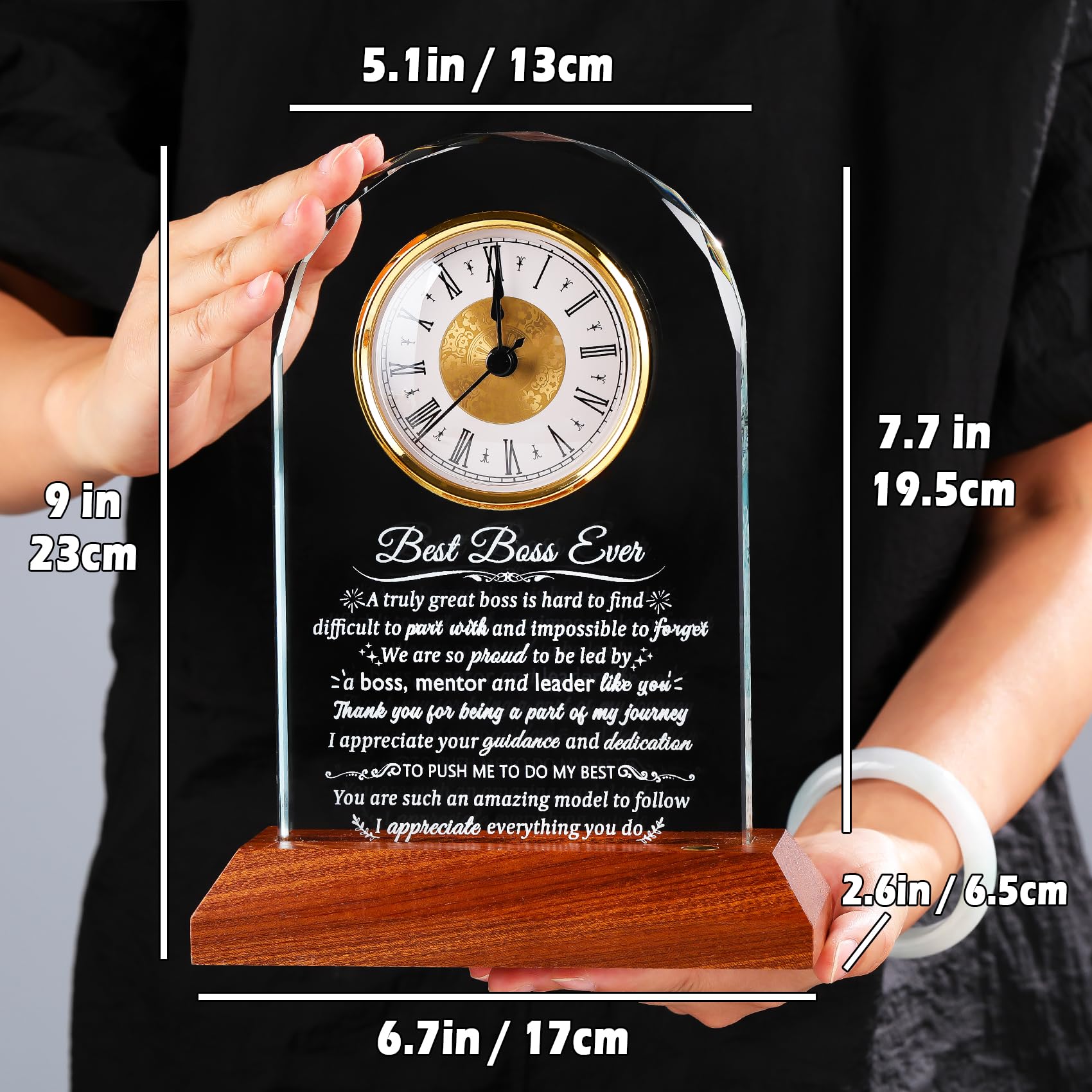 Arikyrist Reloj de cristal con base de luz de madera para hombres y mujeres