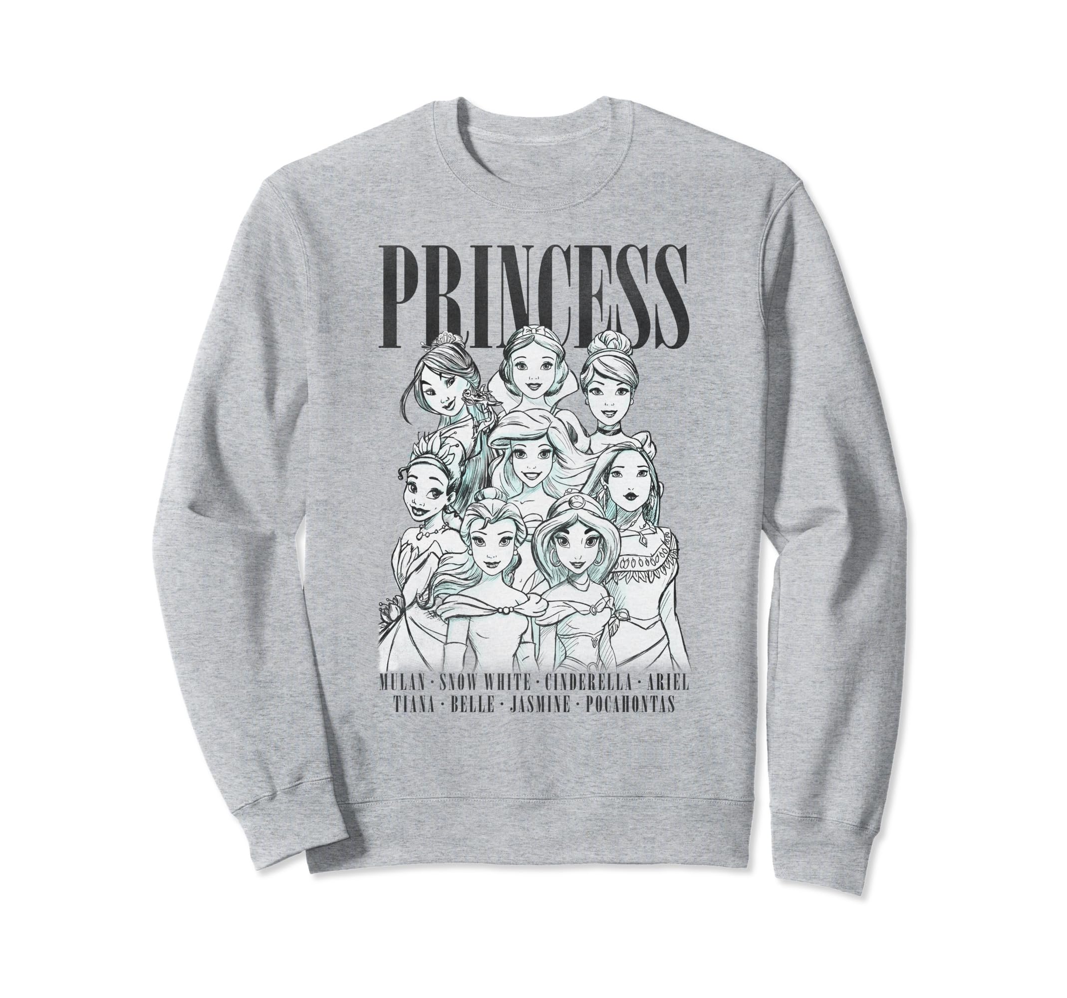 Sweatshirt Disney Princesses Group Shot Sketch pull col rond imprimé noir