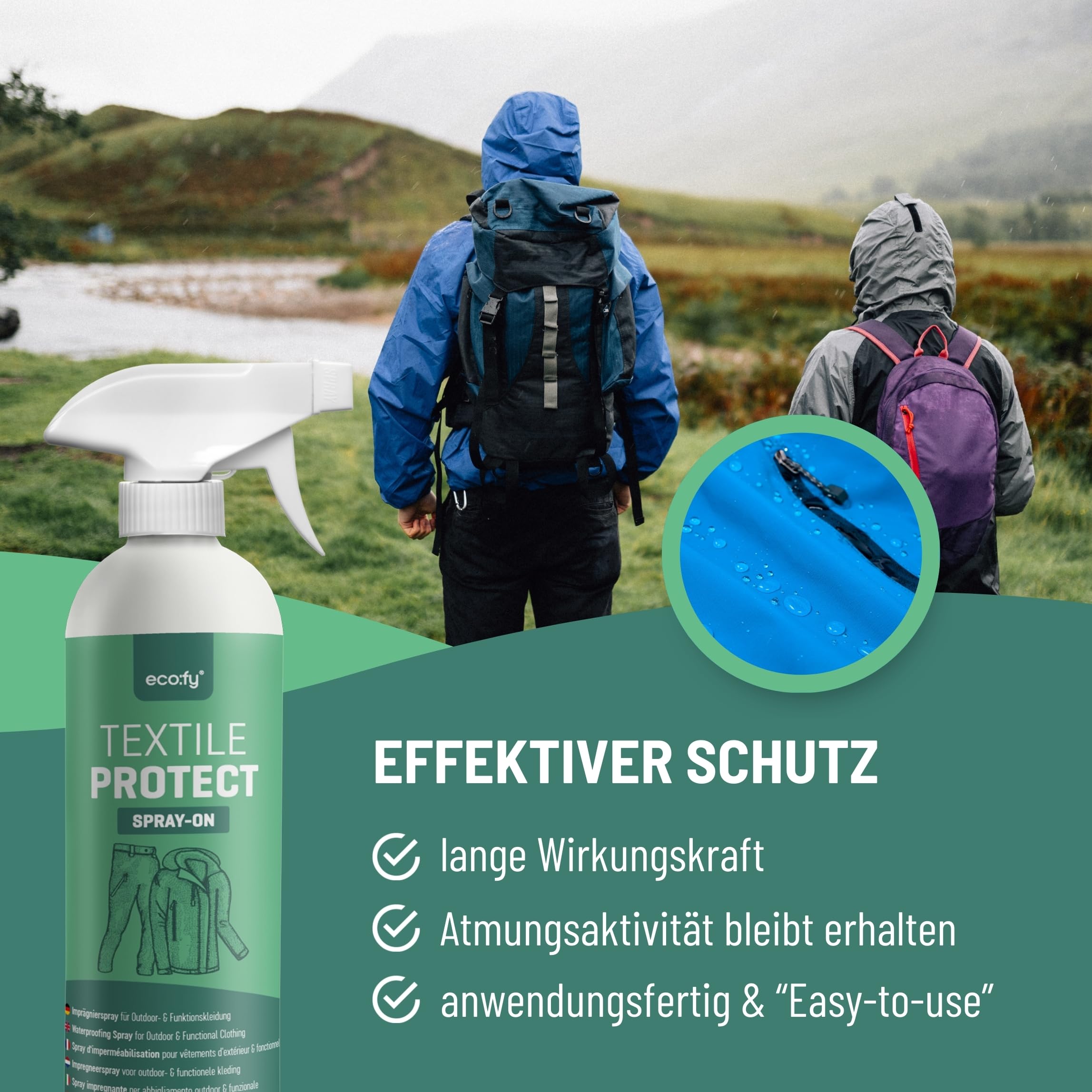 eco:fy Goretex Sympatex Sympatex - Spray impermeabilizzante, protezione dalle intemperie, senza PFC, sigillante contro umidità e sporco