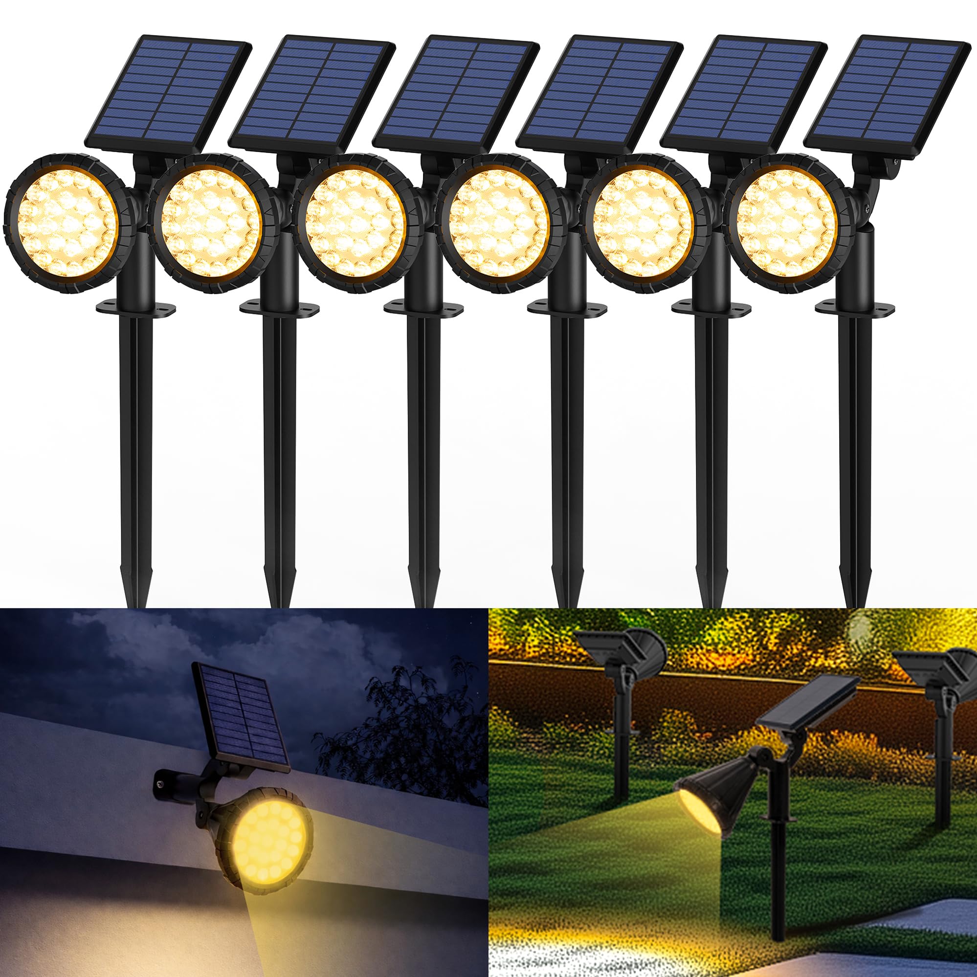 Solpex Focos Solares para Exteriores, IP65 ImpermeableLuces Solares para Jardín, 25 Ledes luces de Camino, para Caminos, Jardines, Cercas (Blanco Cálido, 6 Unidades)