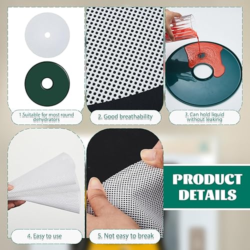 Miniatura 3 de Domensi 12 hojas deshidratadoras redondas antiadherentes de silicona con bordes, bandeja enrollable reutilizable para frutas, carne, carne de res,