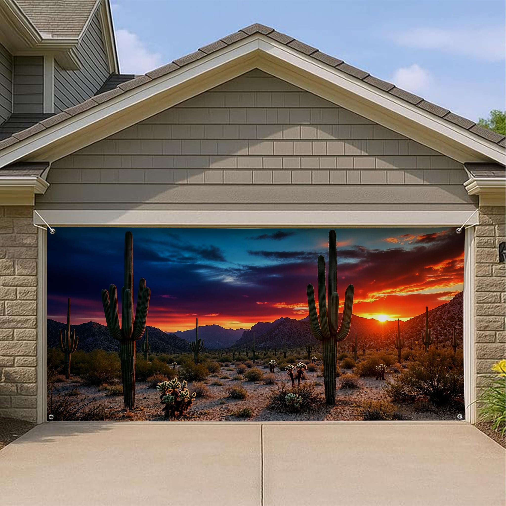 Décoration de porte de garage cactus pour une façade estivale unique