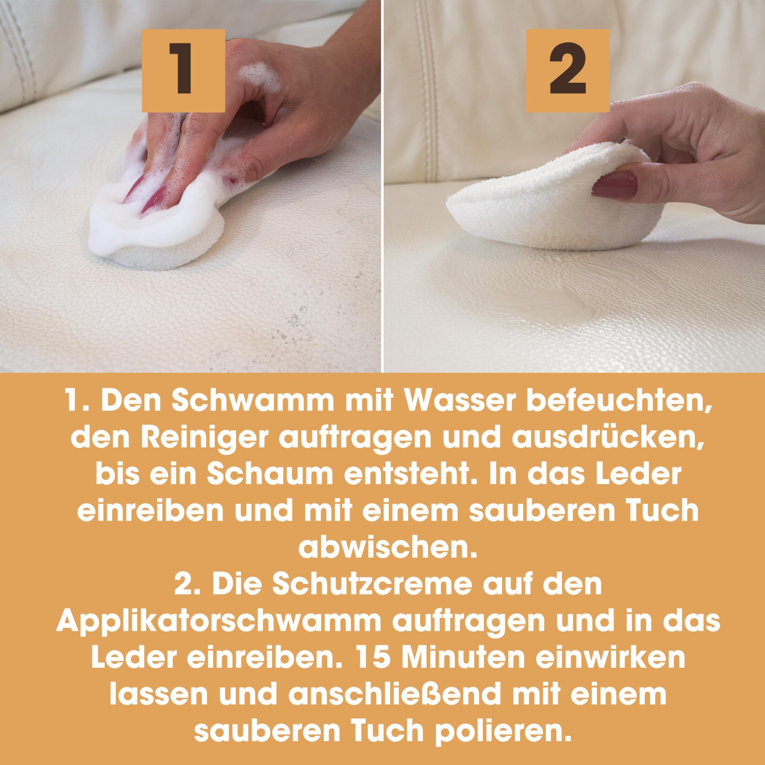 Furniture Clinic Lederpflege-Set 2x250ml – Premium Lederreiniger + Conditioner - Pflegecreme mit Lederduft, inkl. Schwamm & Reinigungstuch – für Couch, Sofas, Autositze, Möbel