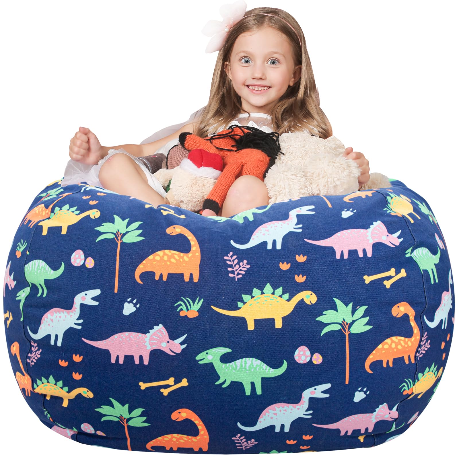 WEKAPO Stuffed Animal Storage Bean Bag Chair Cover for Kids