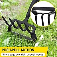 Vista 4 de Azada de jardín, azada de estribo cultivador, herramienta de jardín para deshierbe, azada de hula resistente de 73 pulgadas con mango largo