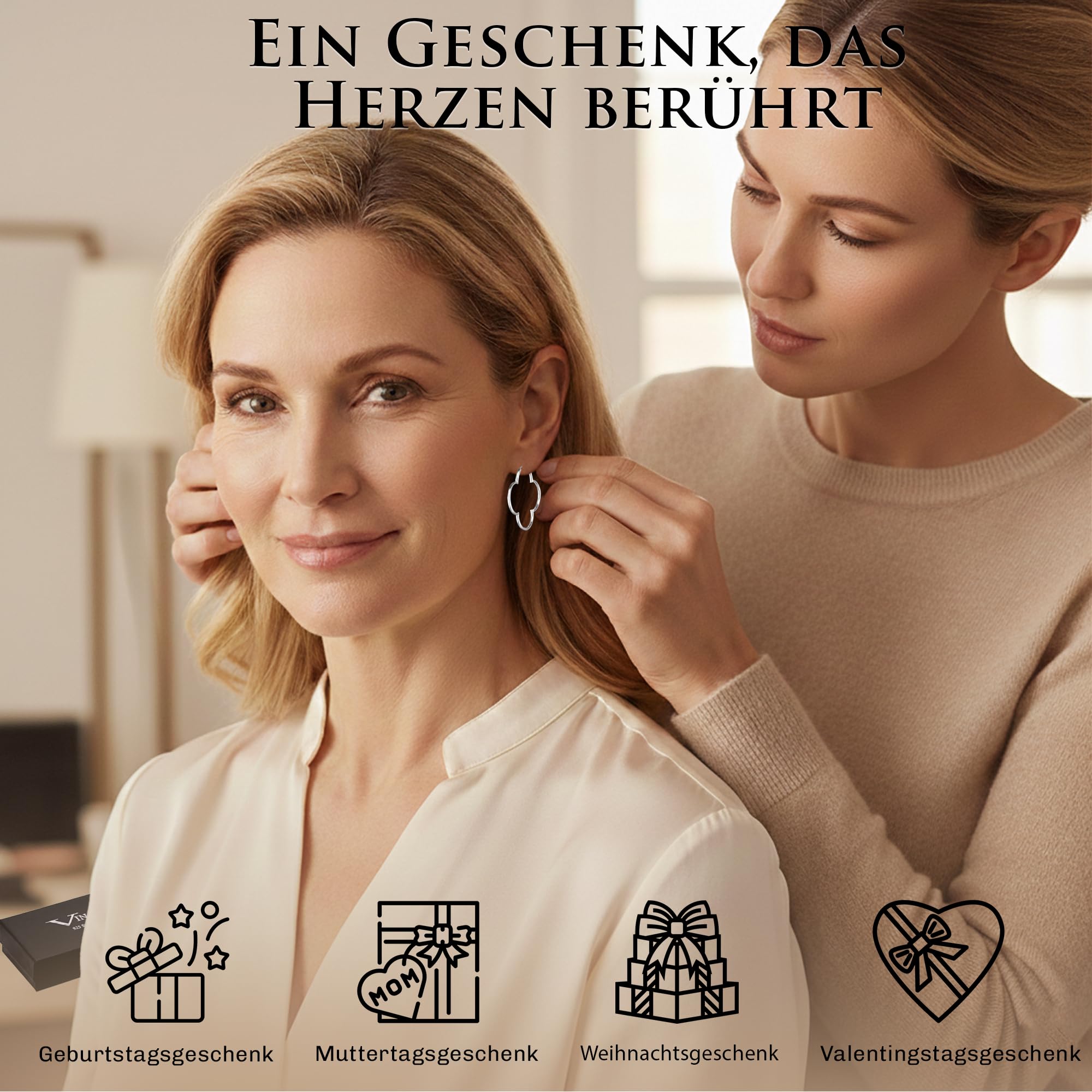Vinani Damen Ohrringe 925 Silber - Creolen Blume glänzend groß Hoop Flower - 925 Sterling Silber für Frauen - 2CBM