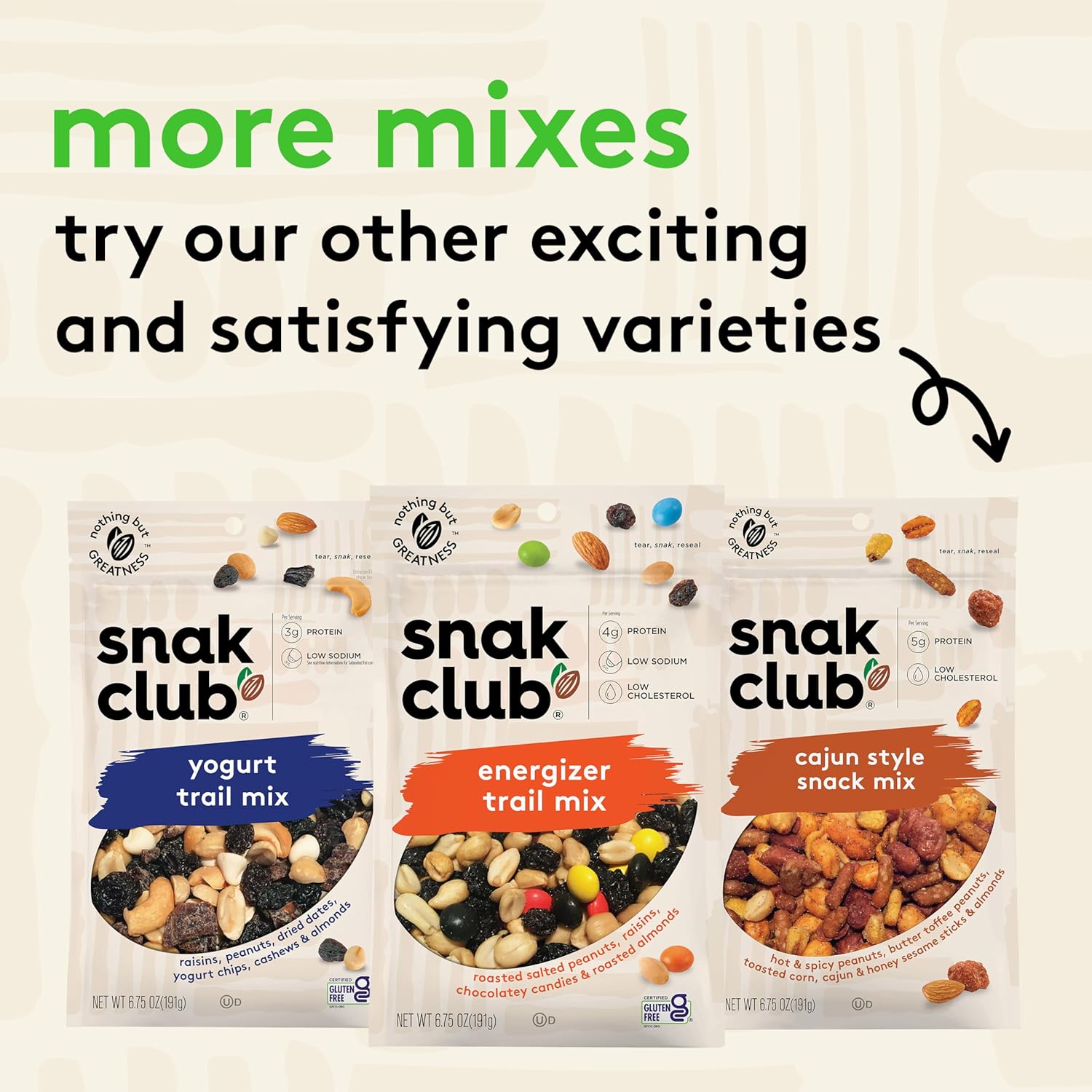 Snak Club Protein Power Snack Mix with Peanuts, Roasted Edamame, Dried Cranberries, Pumpkin Seeds, Almonds, and Cashews, Gluten-Free and Kosher Trail Mix Snacks, 4.2 oz Resealable Bags, 6 Pack