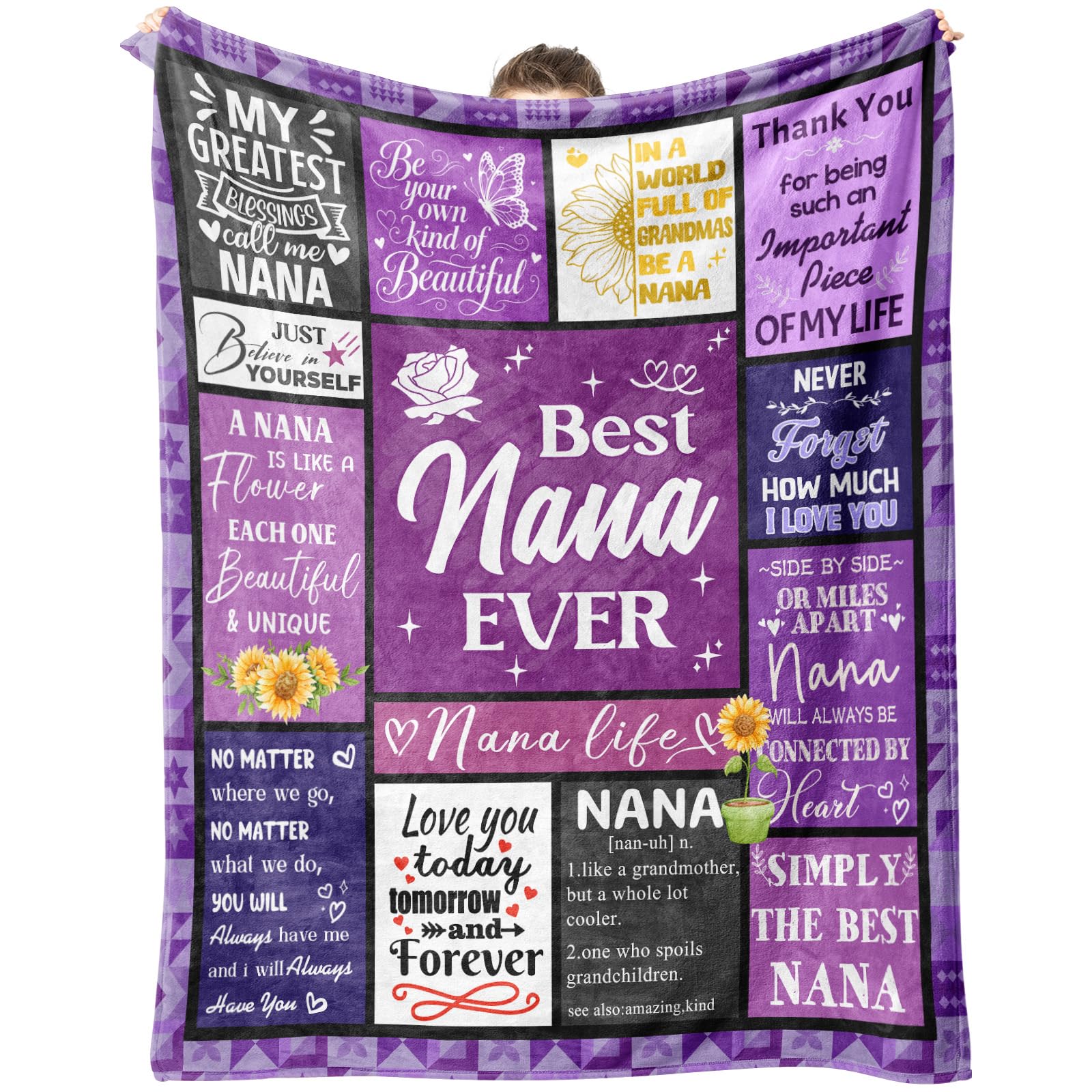CSSGUOTOU Nana Gifts, Gifts for Nana Throw Blanket 150x130cm, Soft Cozy Flannel Blanket from Granddaughter or Grandson, Birthday Christmas Mother’s Day Present, Sofa Bed Travel — image 1