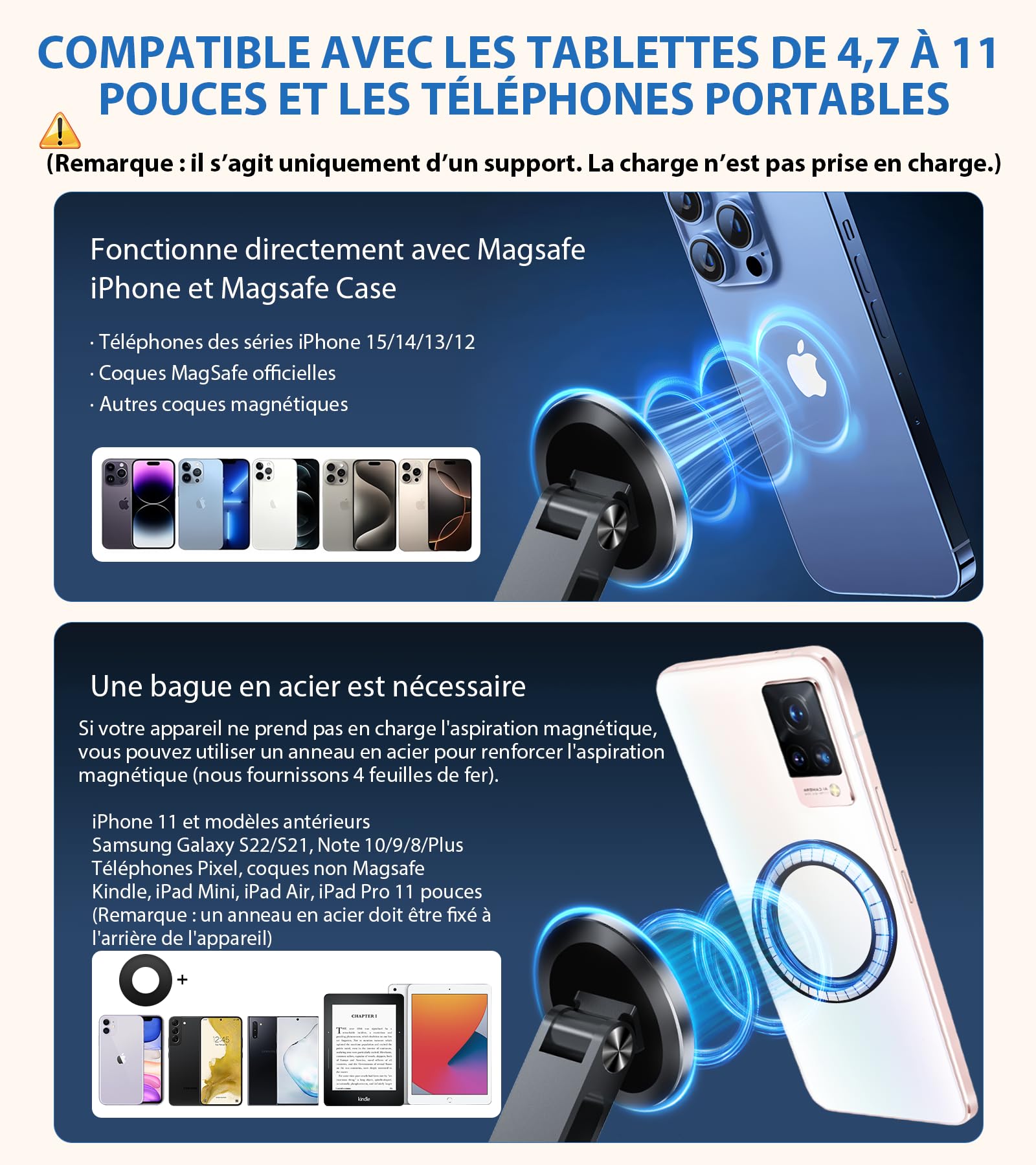 Support Magnétique pour Tablette avec Base Solide, Support de Bureau pour iPhone/Android/iPad, Support Réglable pour Téléphone Portable pour iPhone 16/15/14/13/12, Support de Moniteur