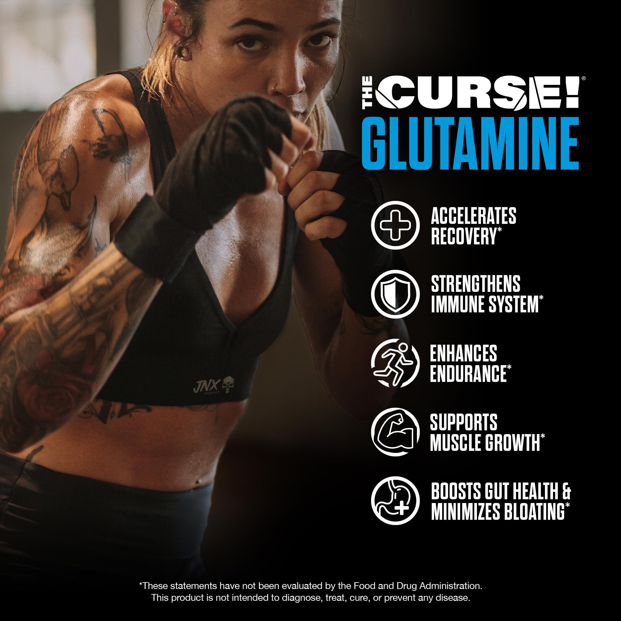 JNX Sports, The Curse! Glutamina – Bez Smaku I L-Glutamina 5 g I Wspomaga Regenerację Mięśni po Treningu I 60 Porcji